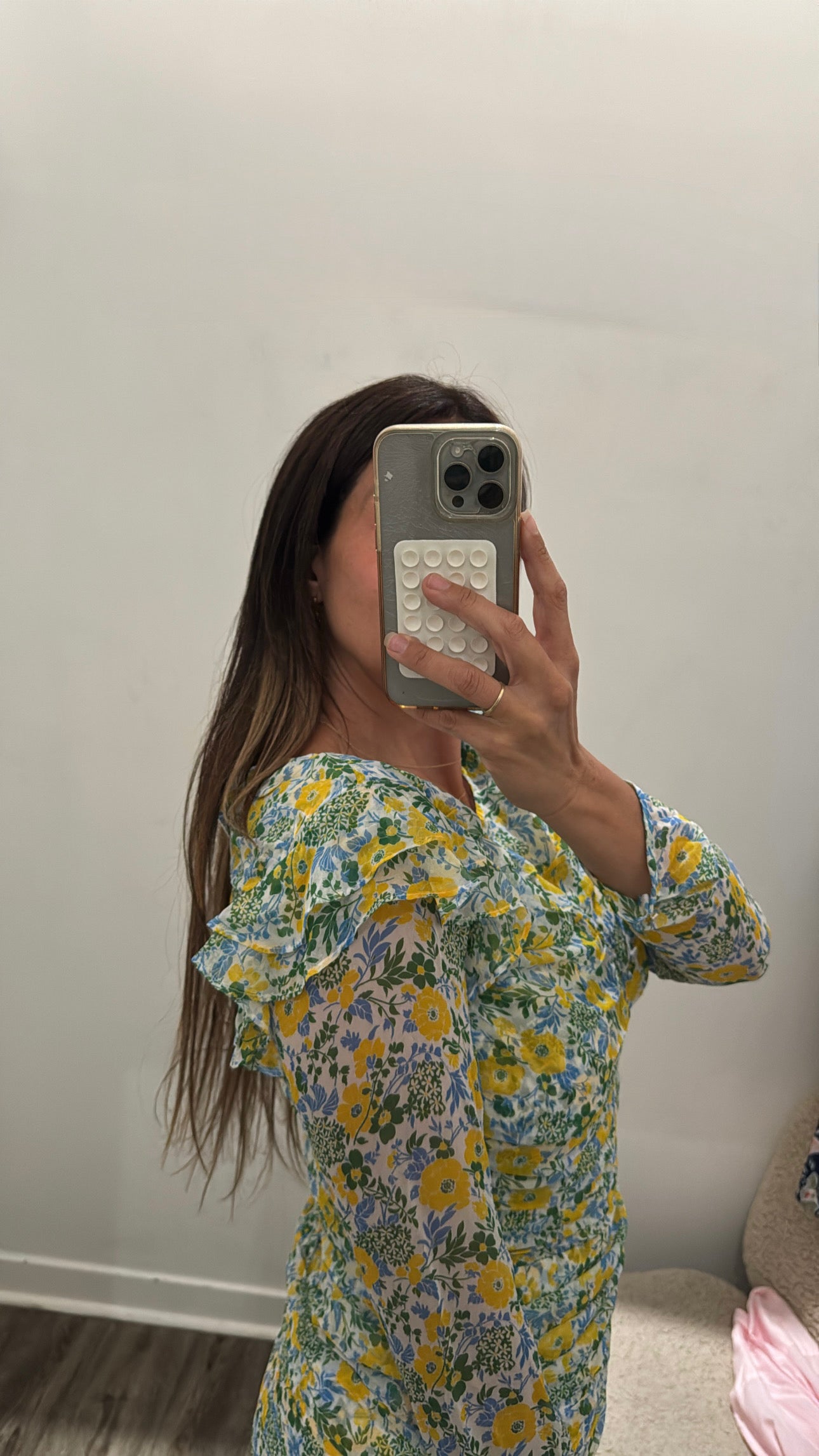 Veronica Beard floral ruffle long sleeve mini dress, Yellow/Blue, 6