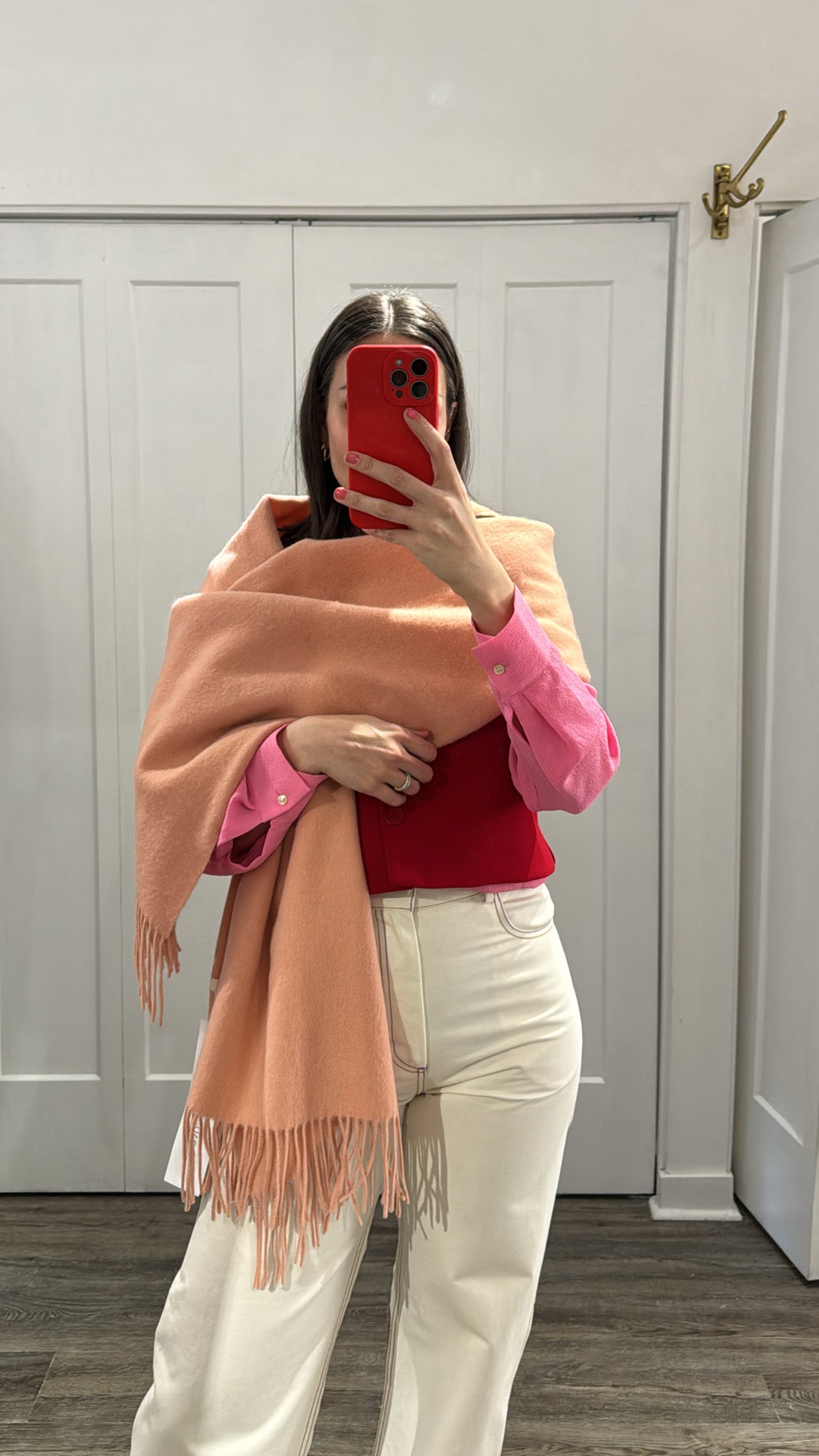 Naif wool fringe scarf, coral