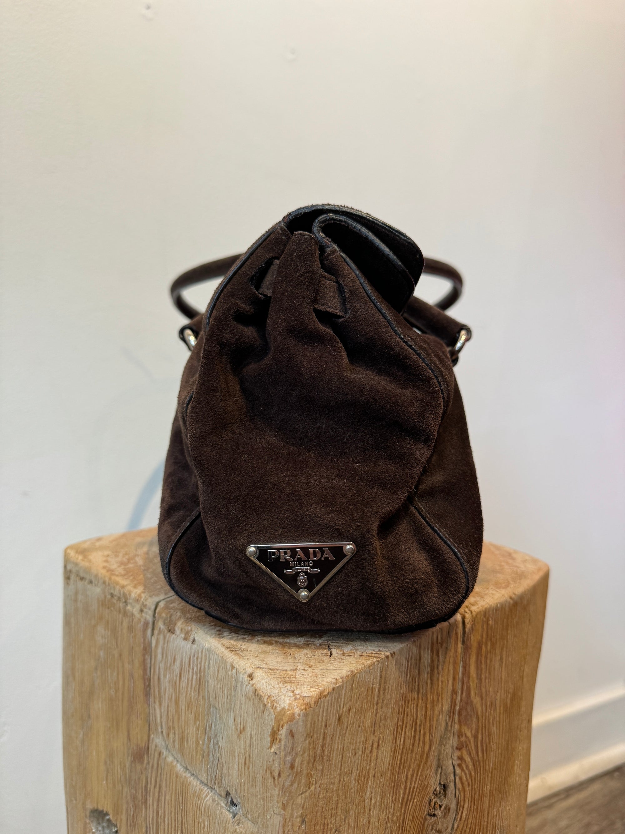 Prada Moro Suede Camoscio Easy Shoulder Bag, Brown