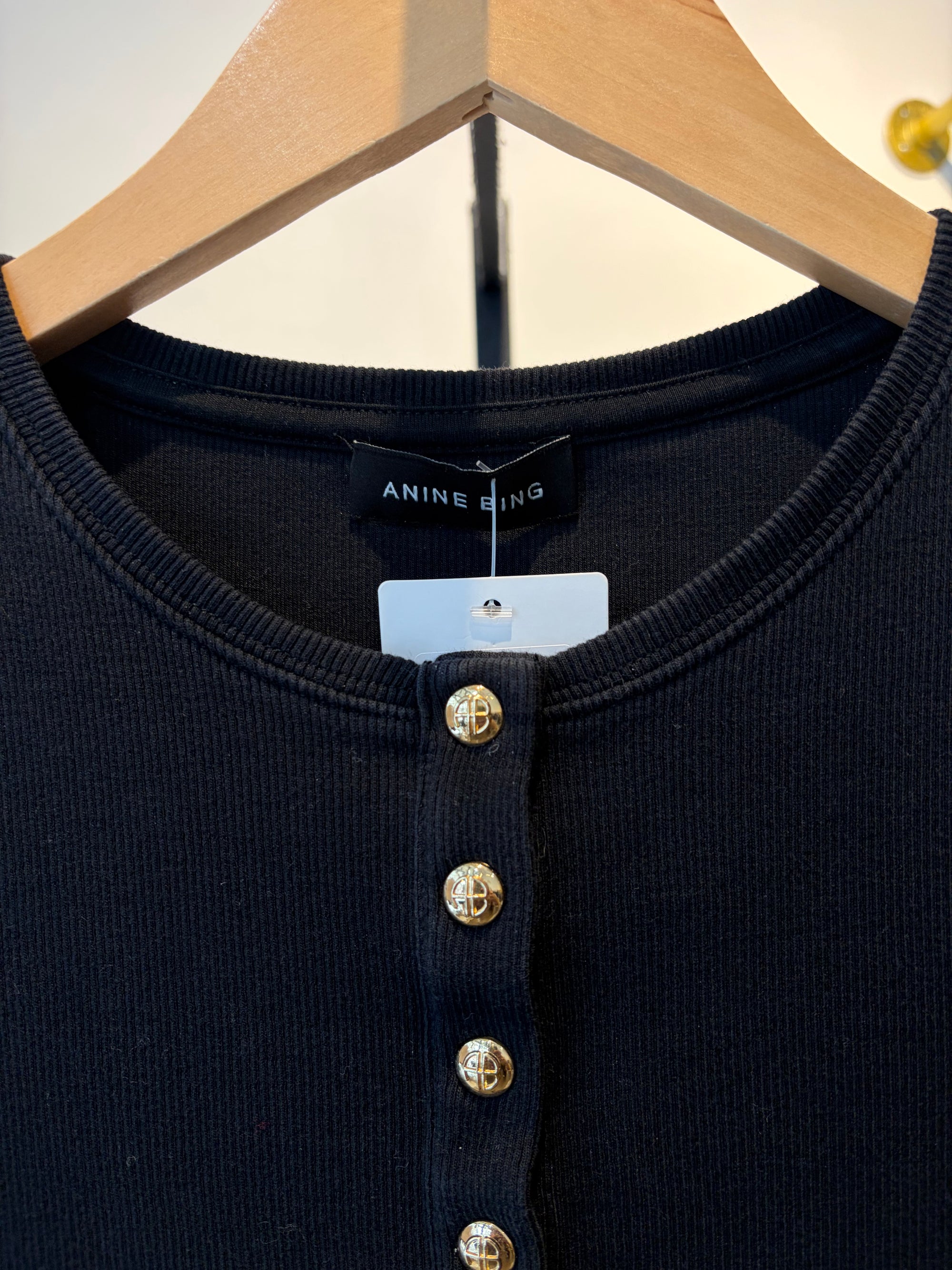 Anine Bing henley ribbed top, Black, XS