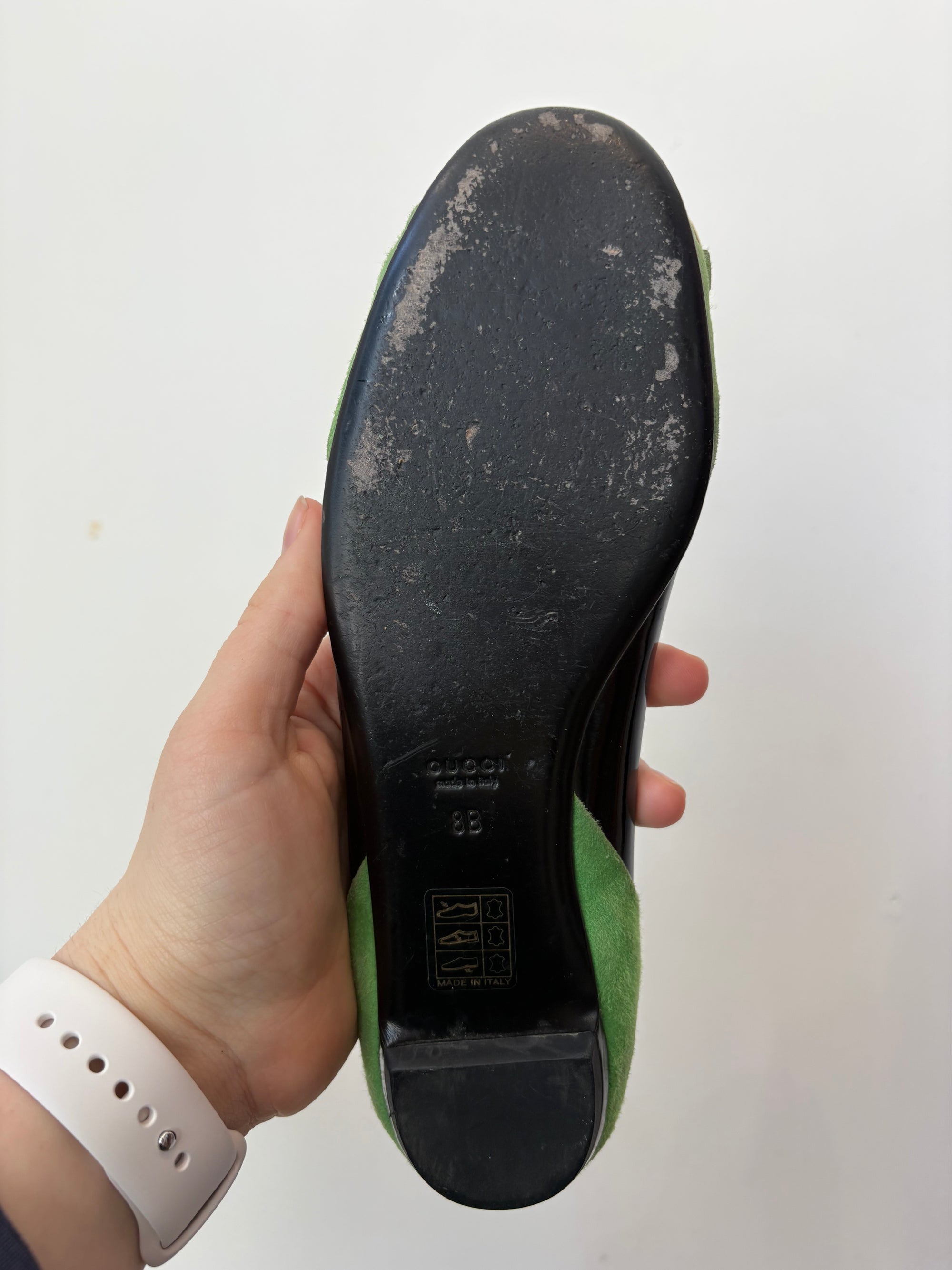 Gucci, Horsebit ballet Flats green suede and black, 8