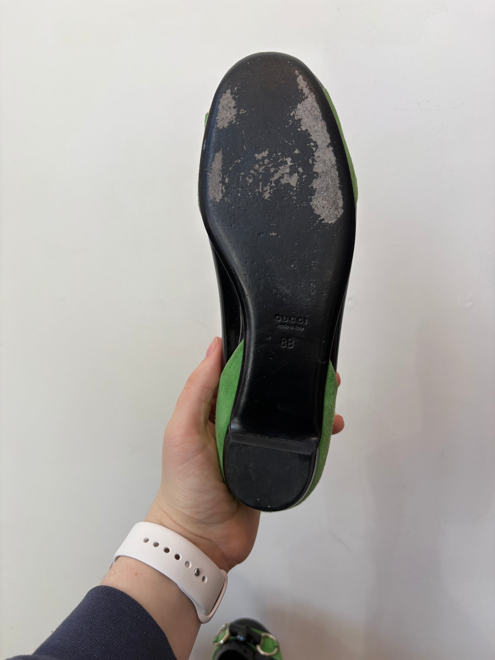 Gucci, Horsebit ballet Flats green suede and black, 8