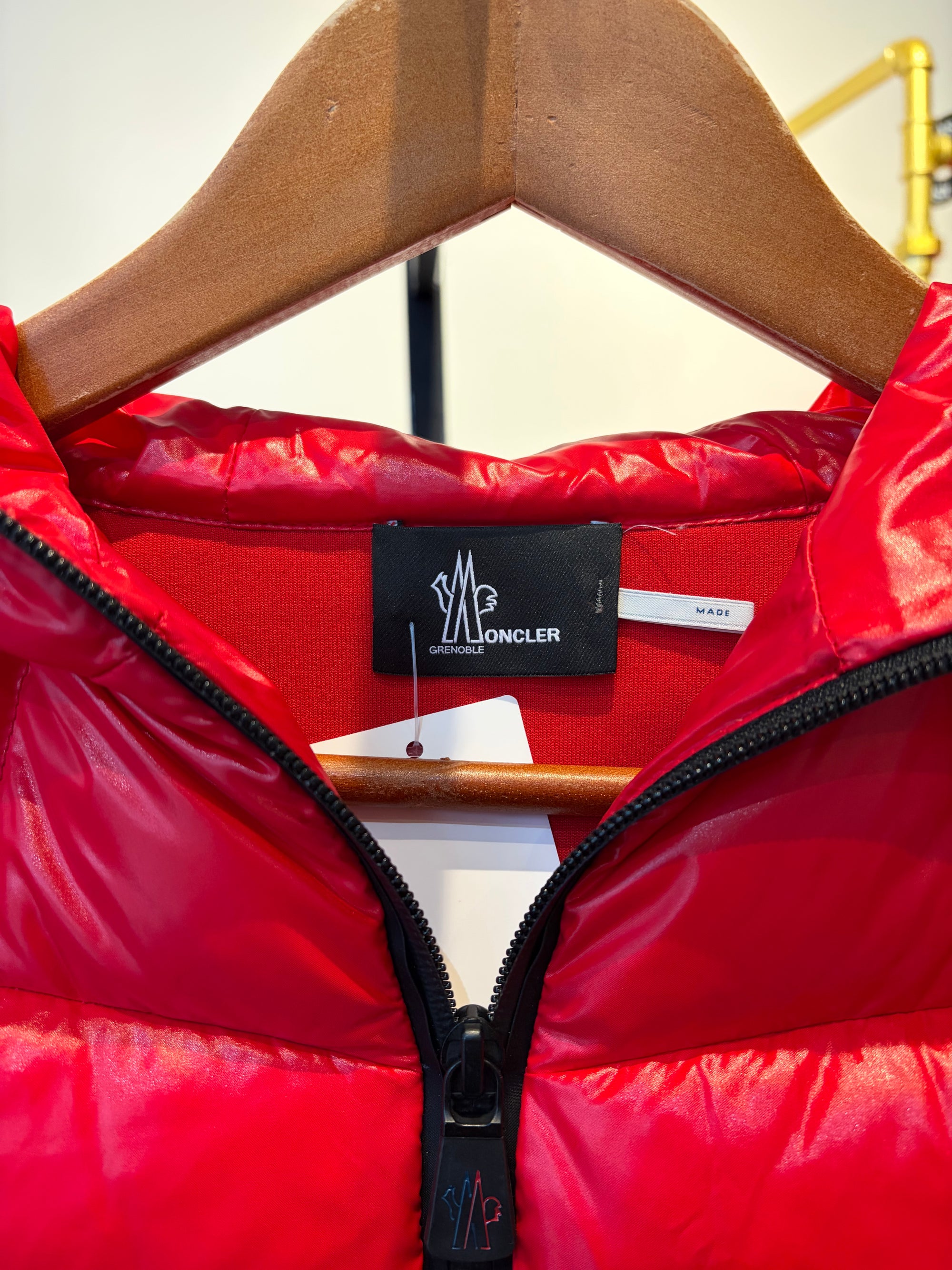 Moncler technical fleece hooded cardigan jacket,  Red, XS