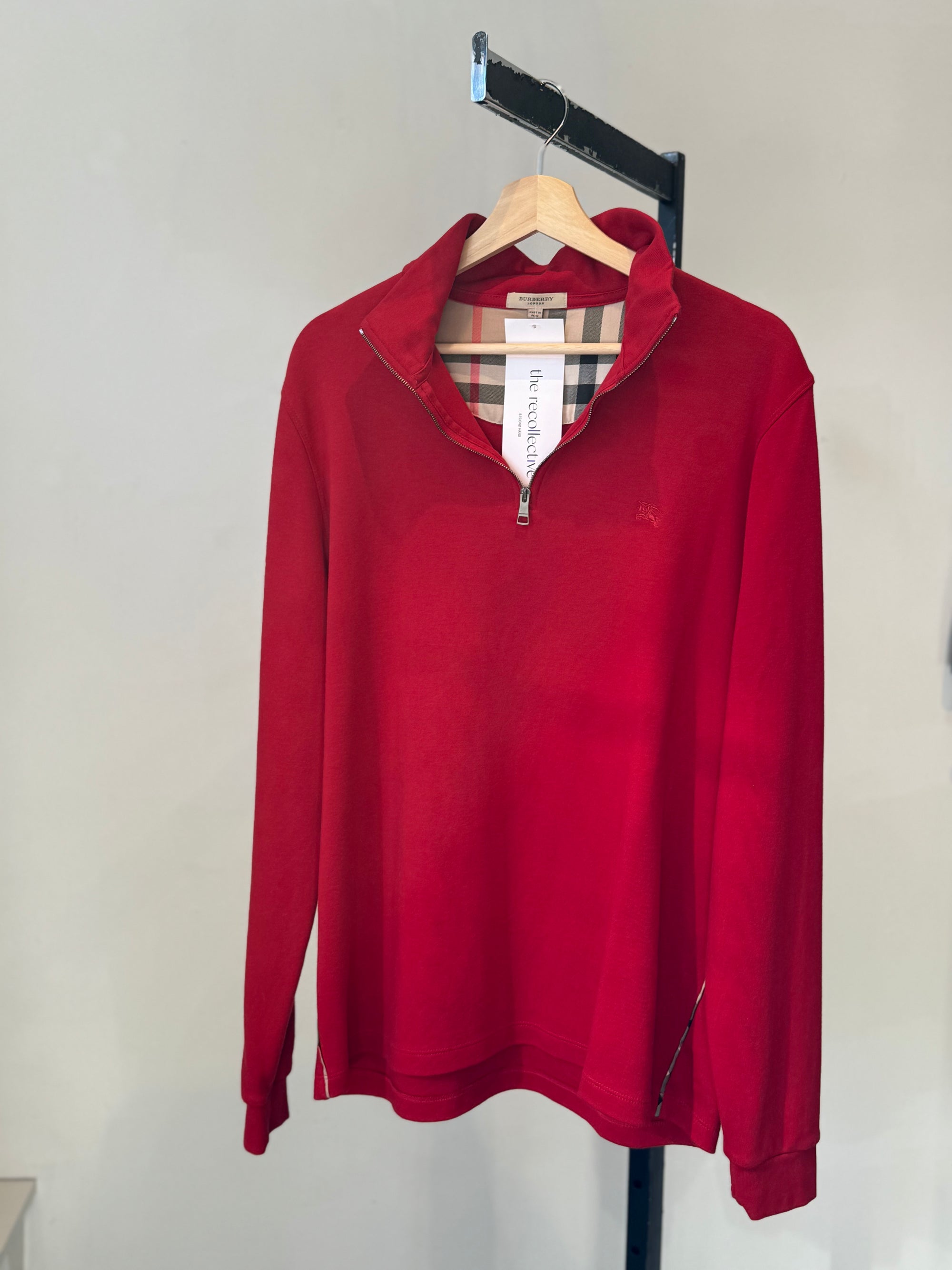 Burberry 1/4 Zip Pullover Red, Large