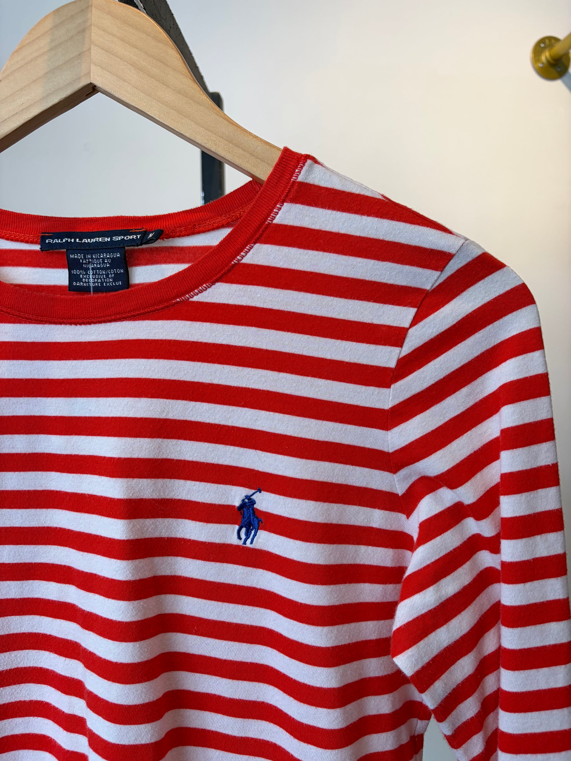 Polo Ralph Lauren Sport striped long sleeve top, Red White, Fits XS/S