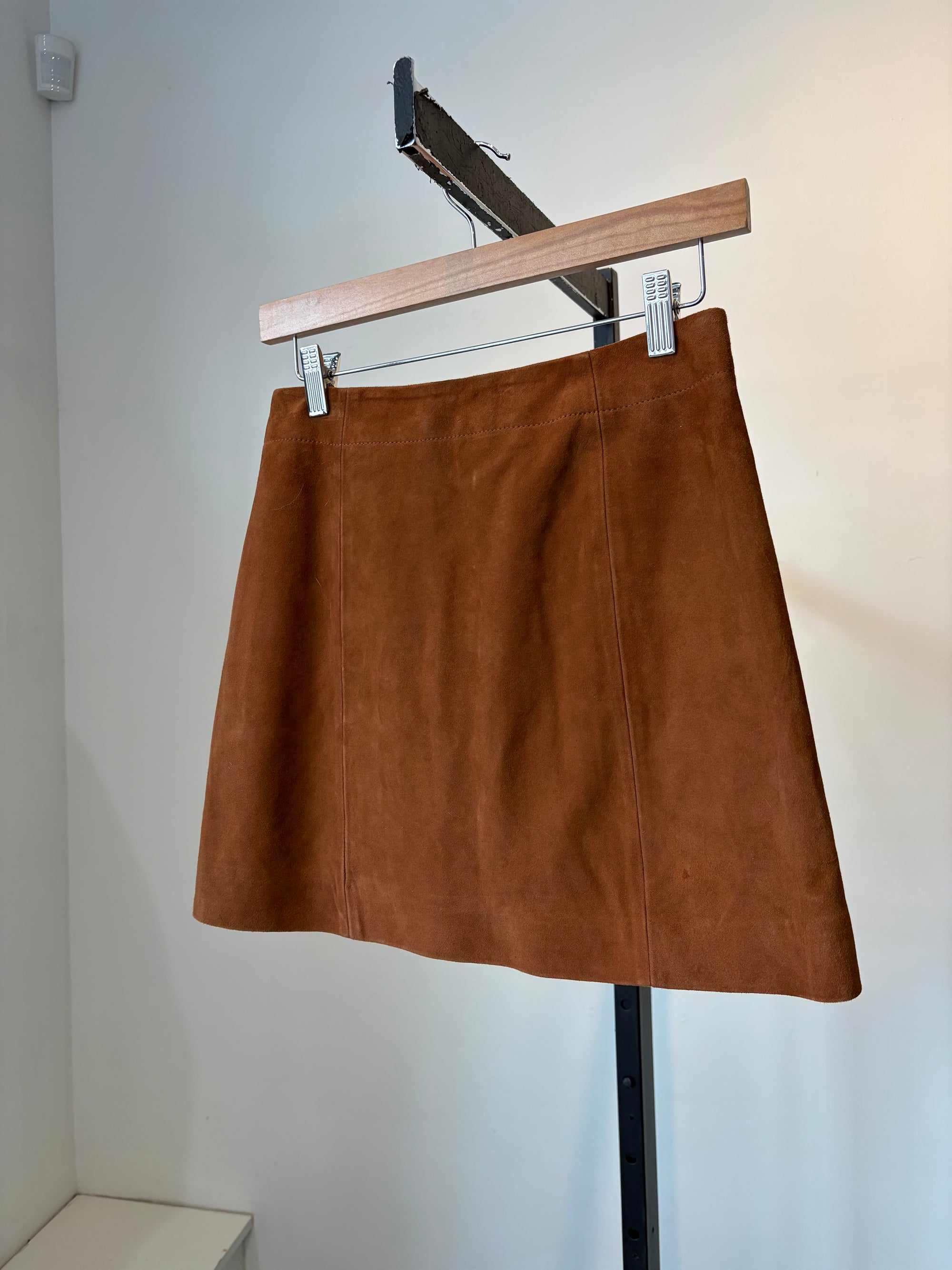 Sézane Nehir Suede Leather Skirt, Caramel, 34
