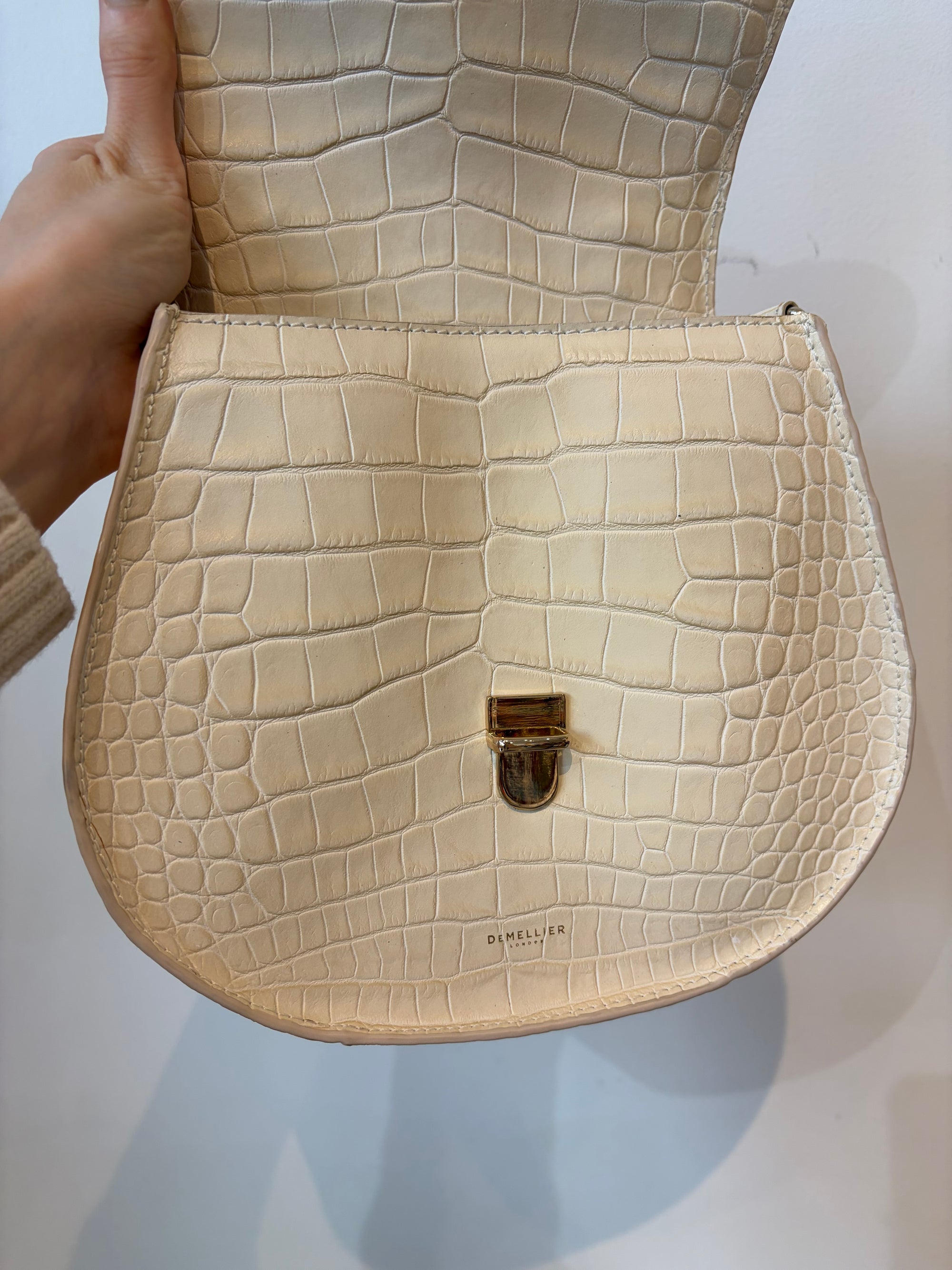 DeMellier Croc Effect Mini Venice Saddlebag, Cream