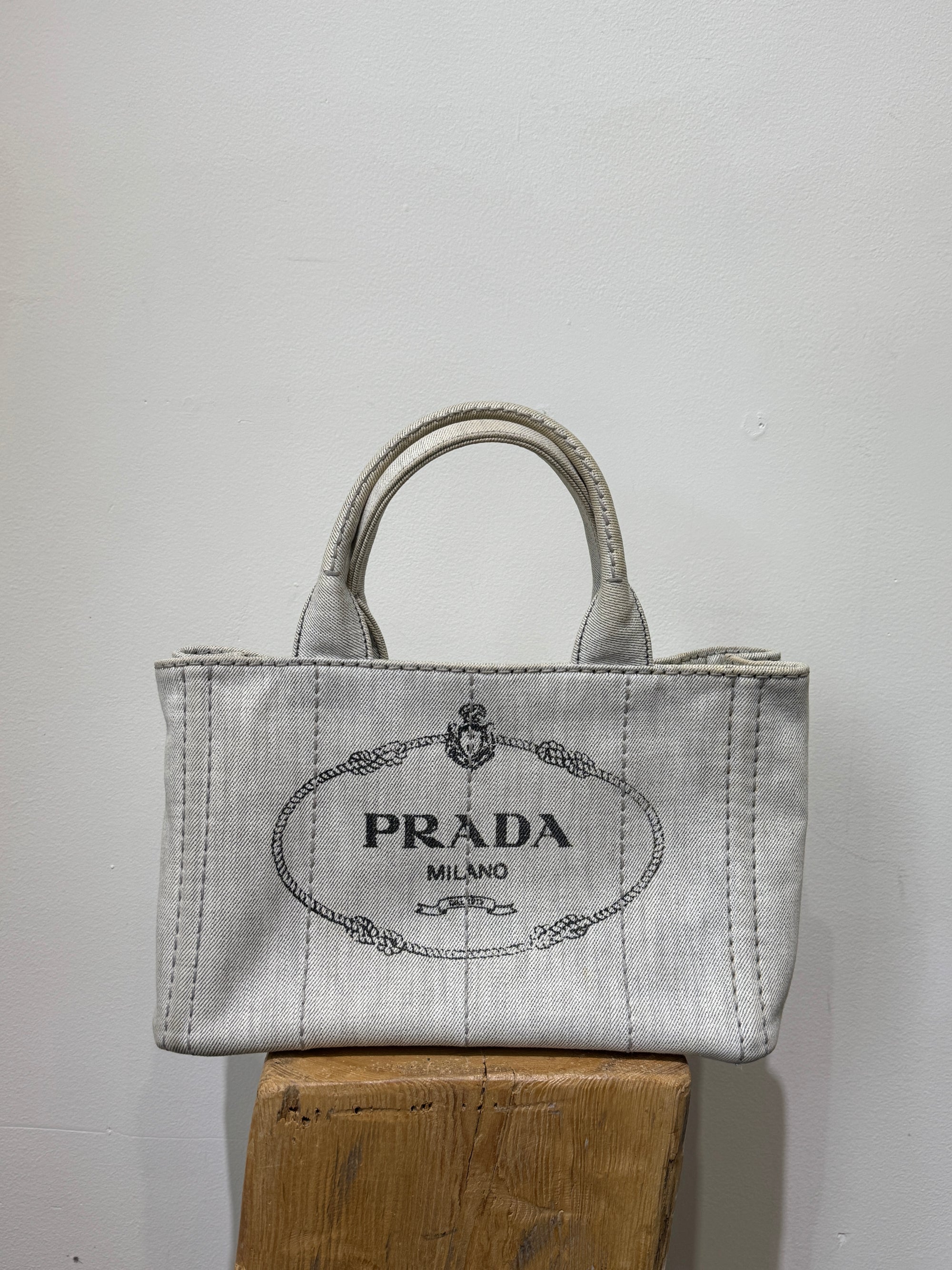 Prada Canapa Logo Handbag Light Blue Denim