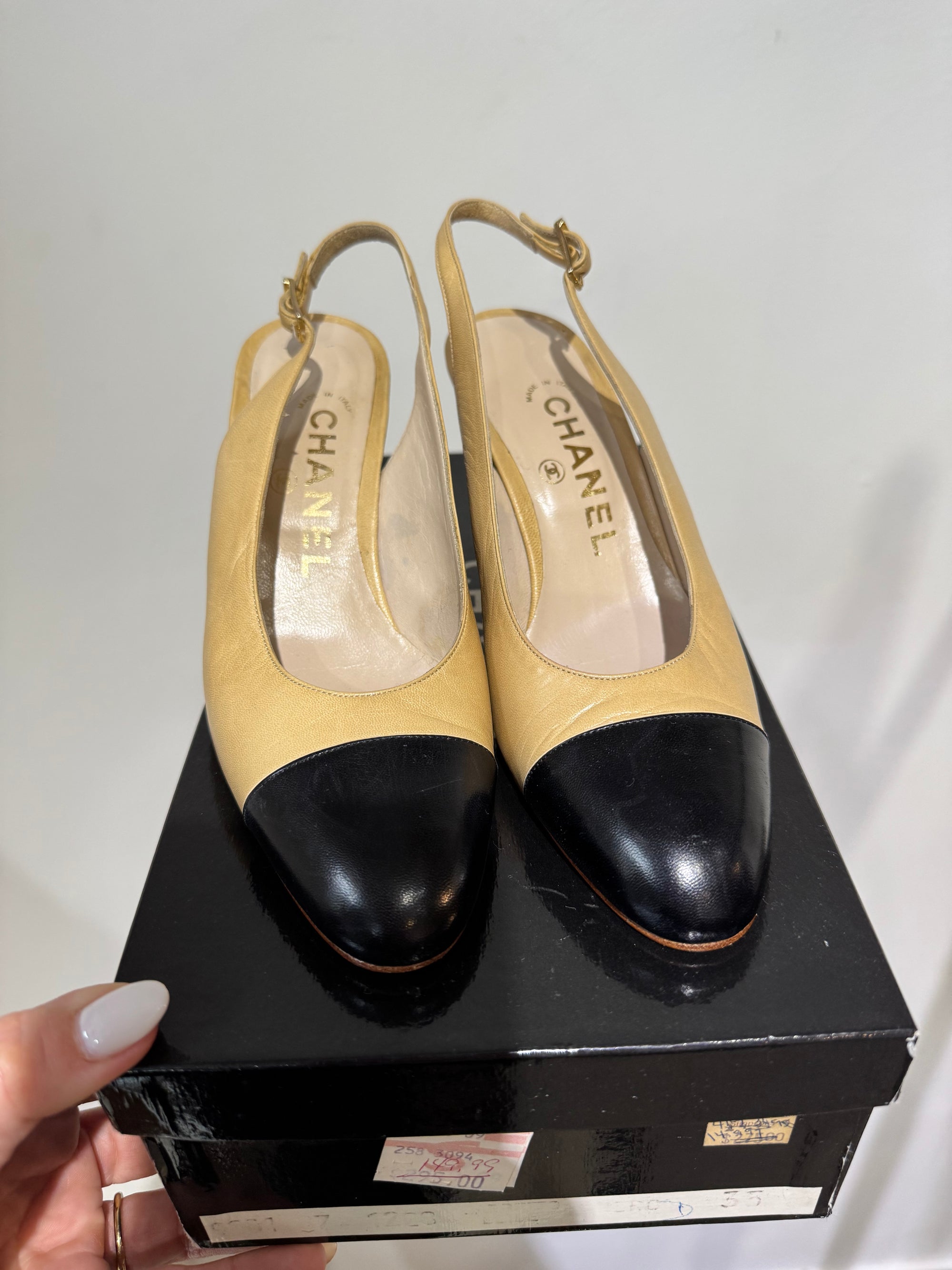 Chanel Vintage Tan Slingback Pumps, 35