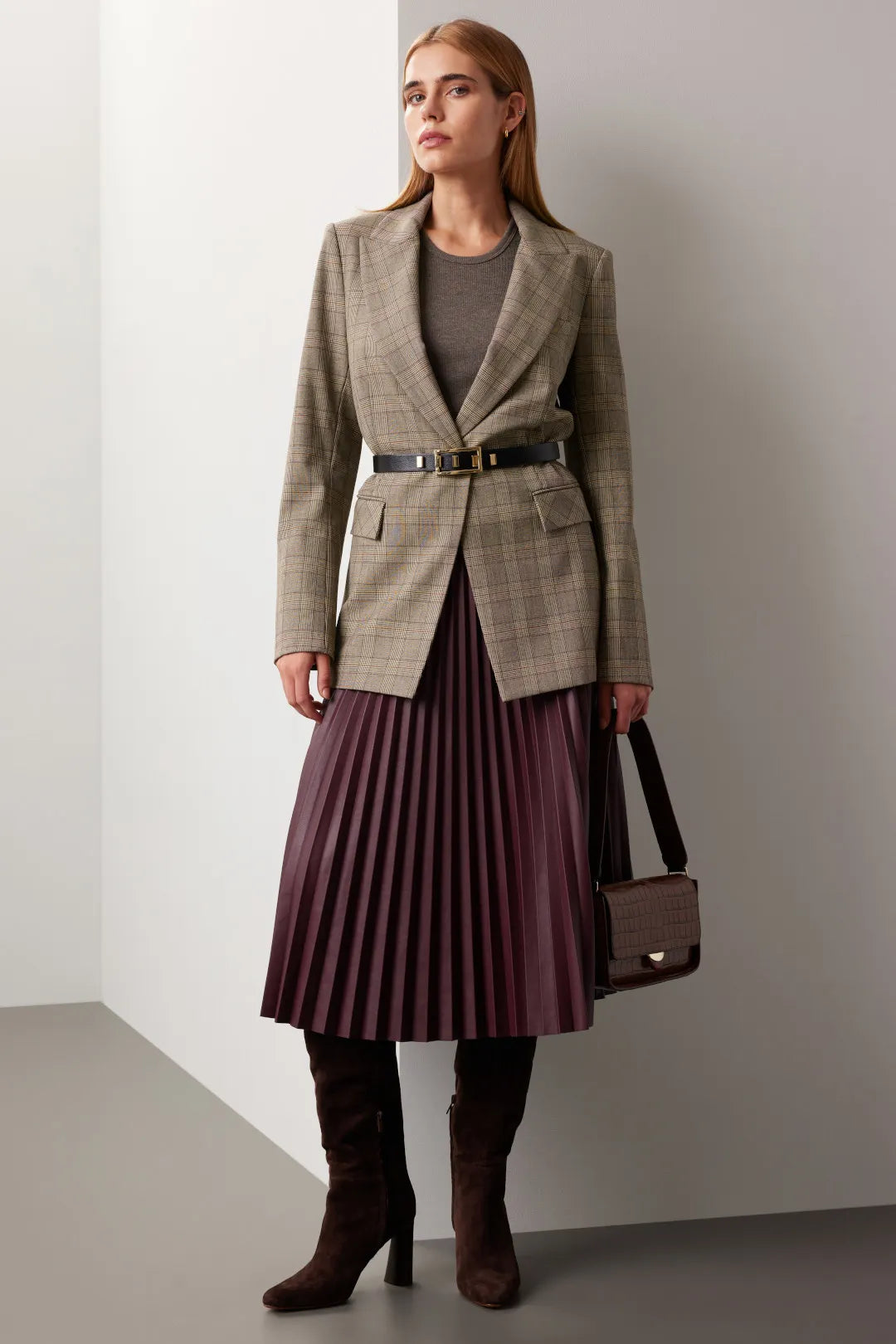 Veronica Beard Long and Lean Plaid Dickey Jacket, Brown, 12