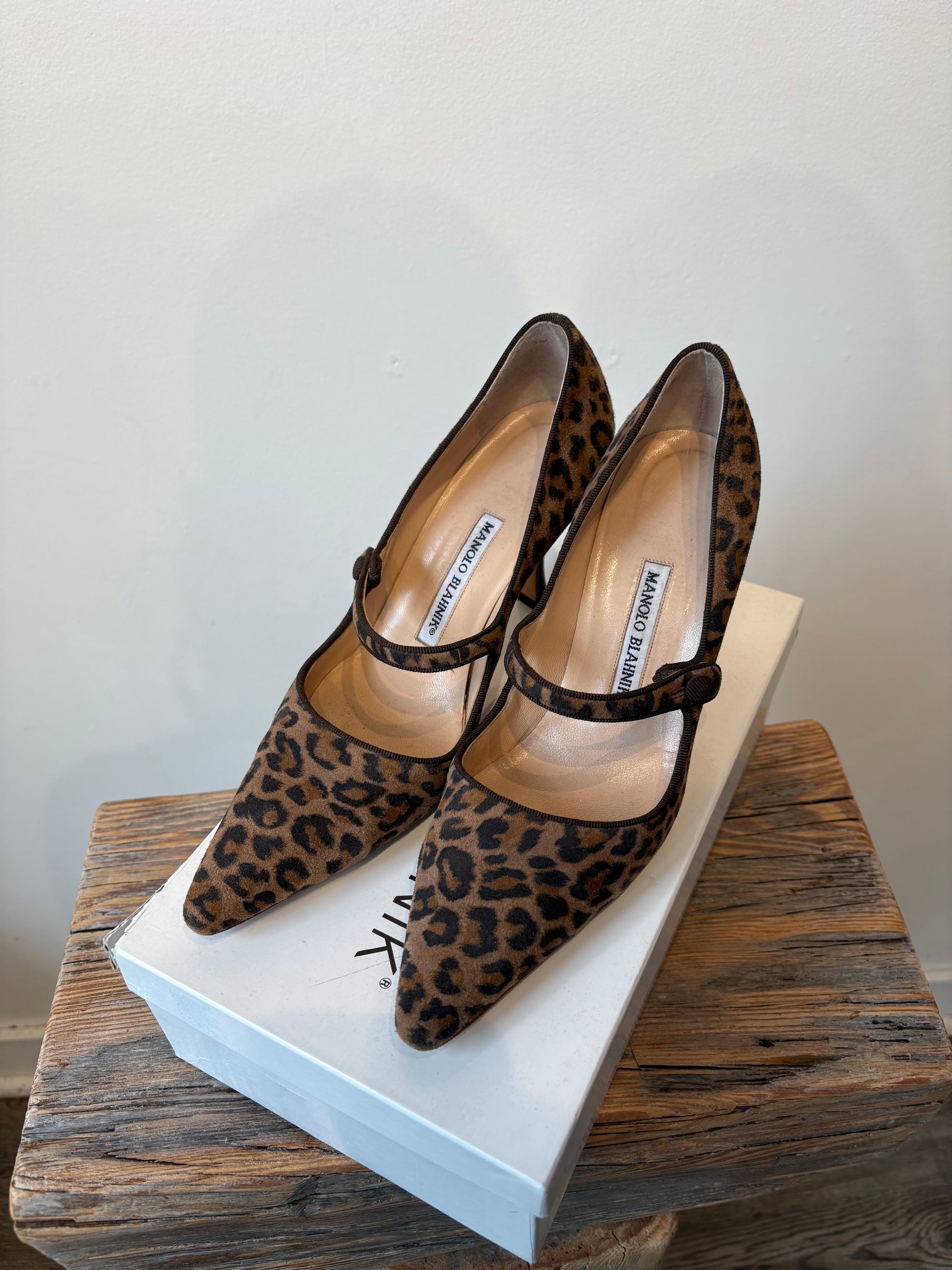 Manolo Blahnik Leopard Campari Pointed Toe Pumps, 36.5