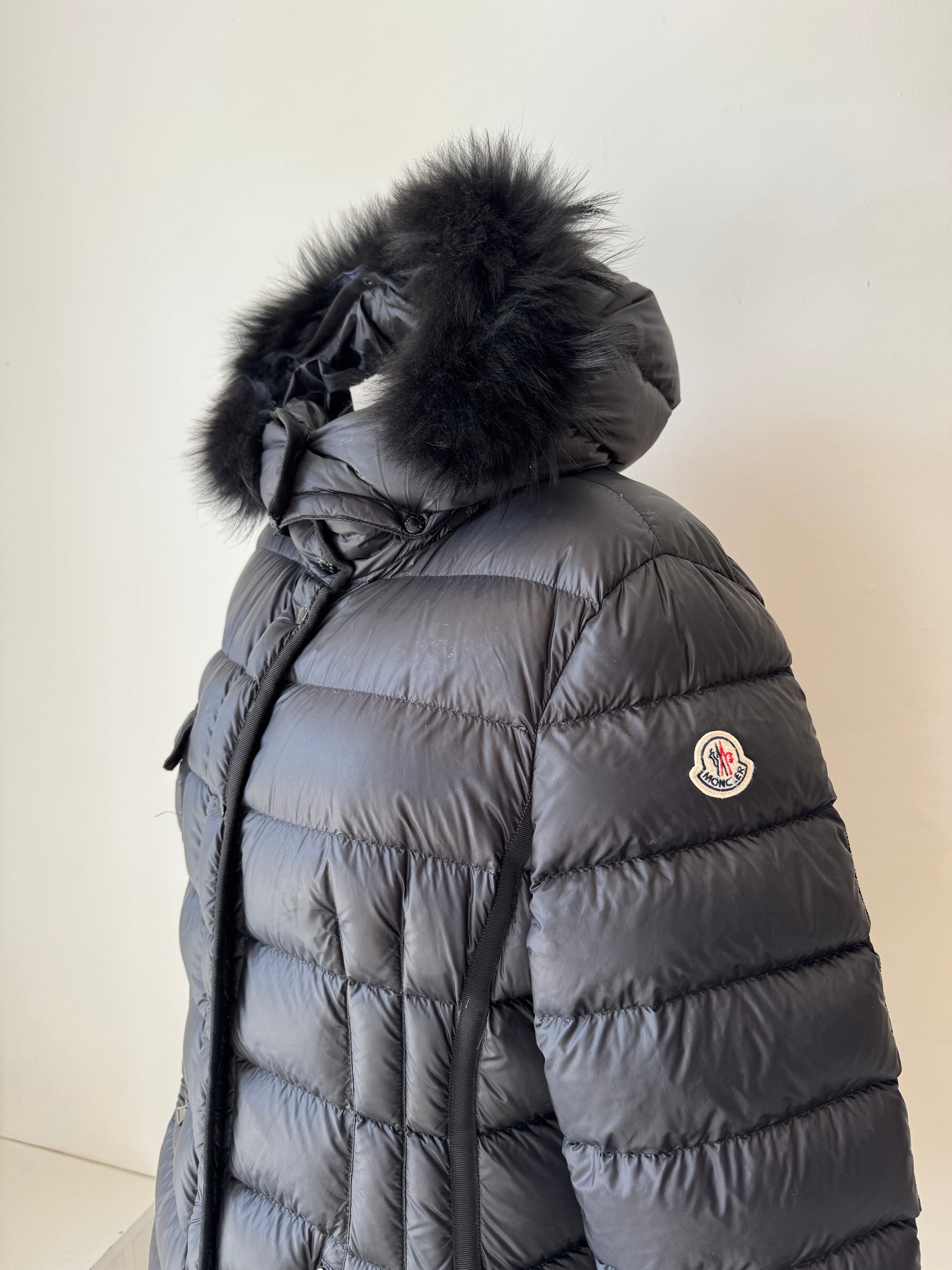 Moncler Hermine Giubbotto Coat, Black, 6 (L/XL)