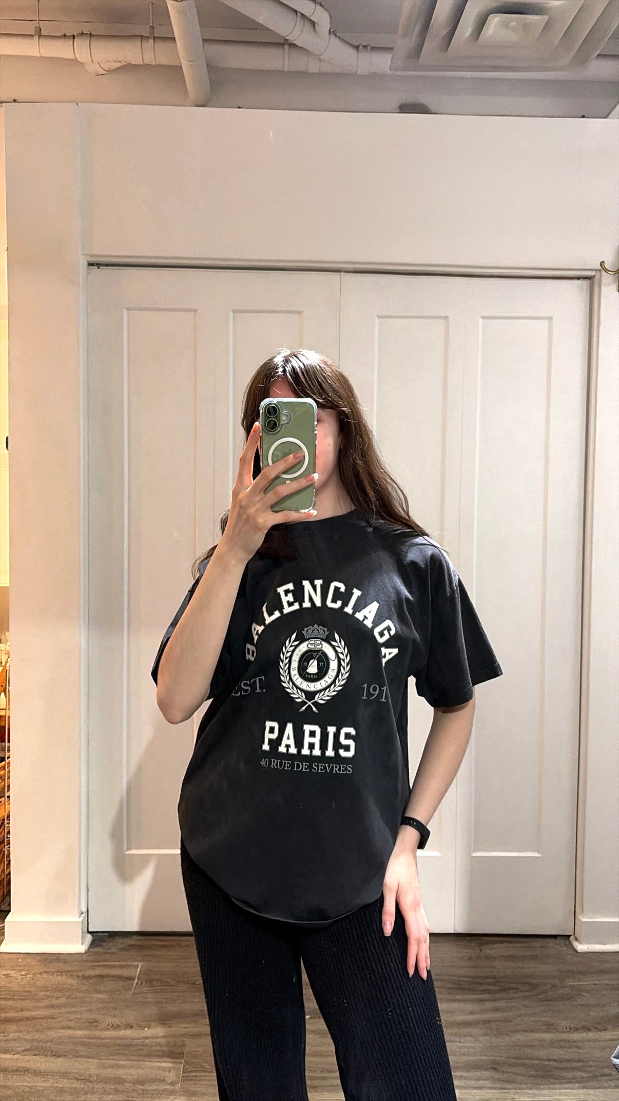 Balenciaga 1917 Distressed Logo Top, Black, Small