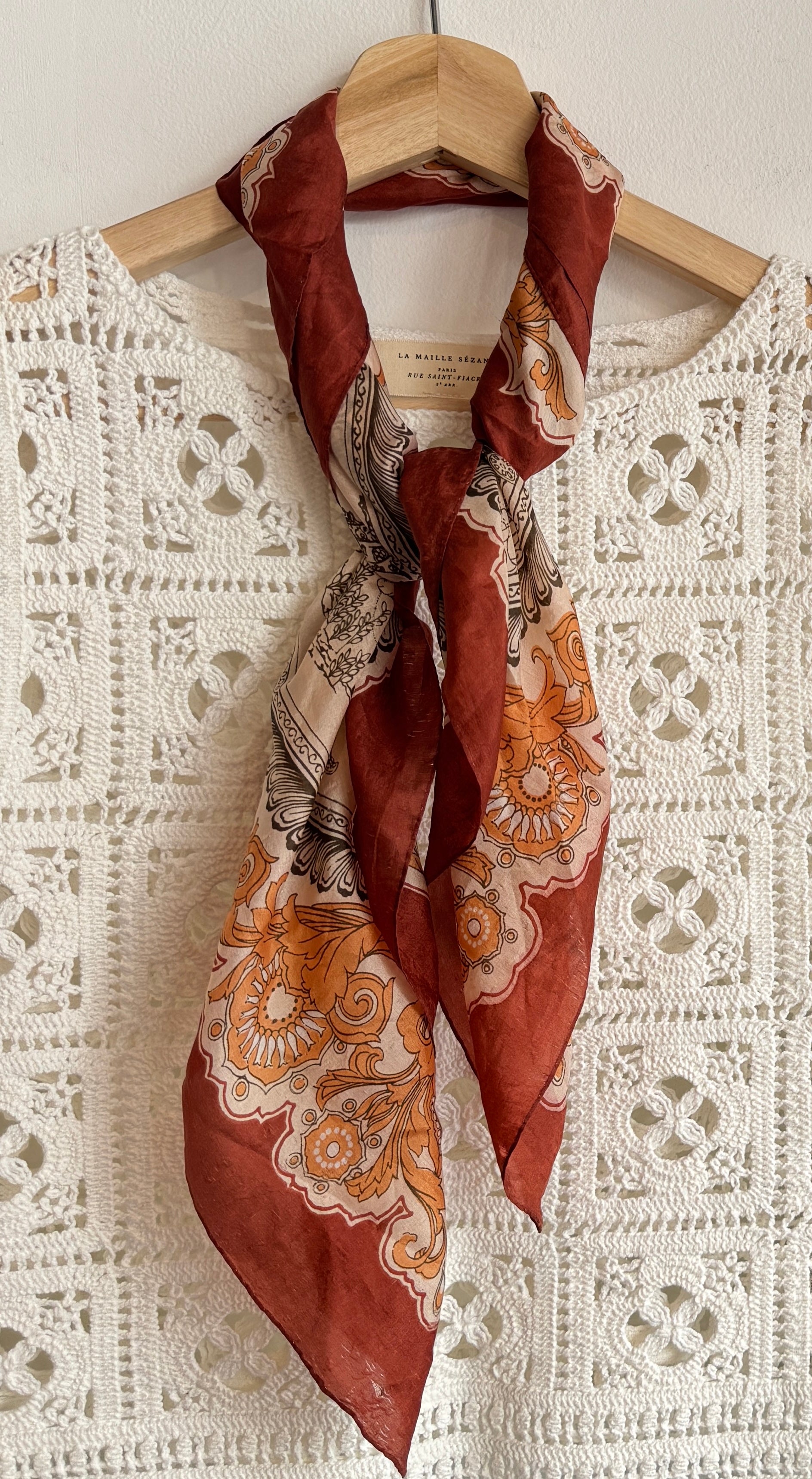 Silk Route printed silk scarf - Orange/ White