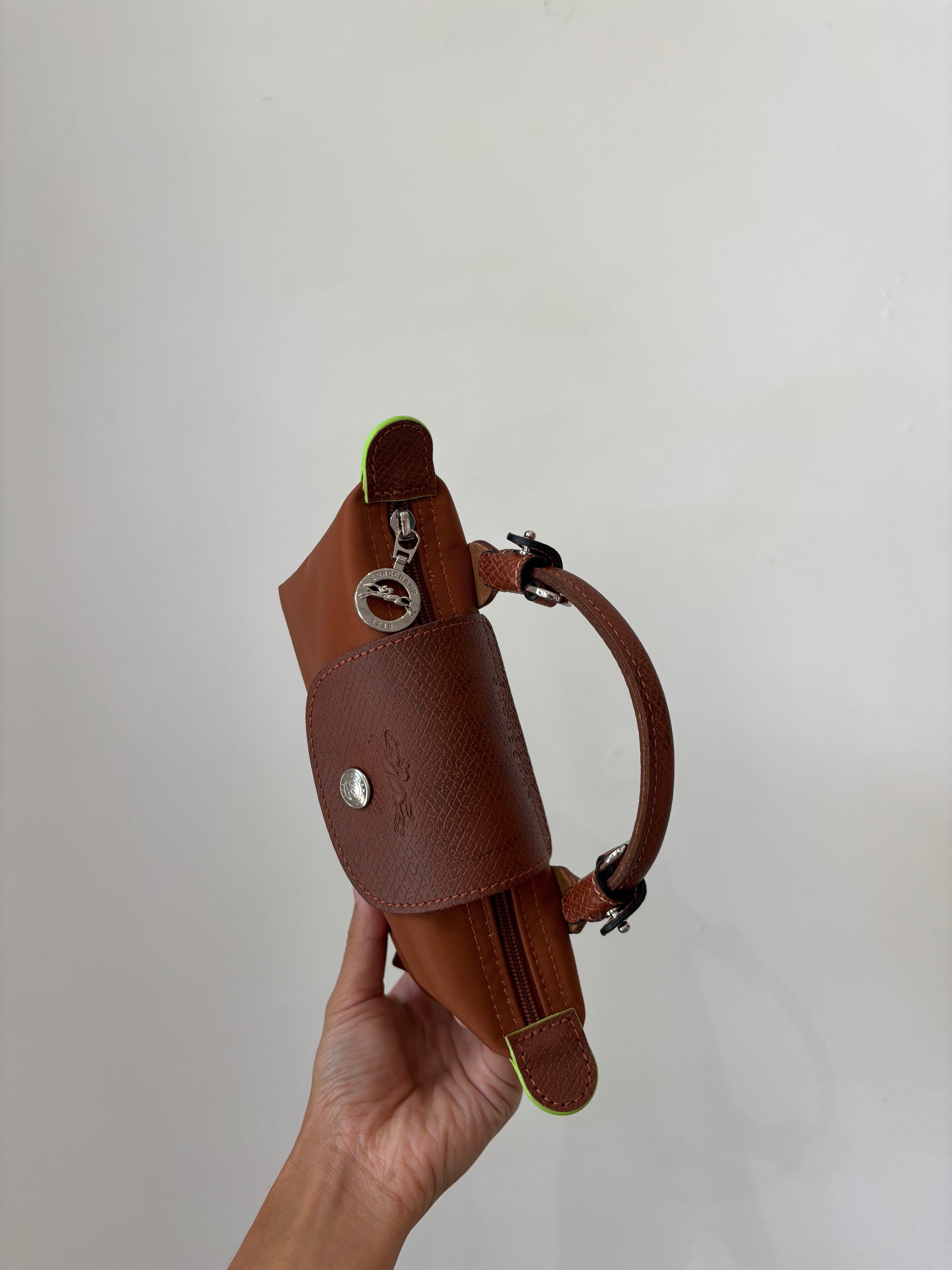 Lonchamp Le Pliage Small Pouch, with crossbody strap, Brown