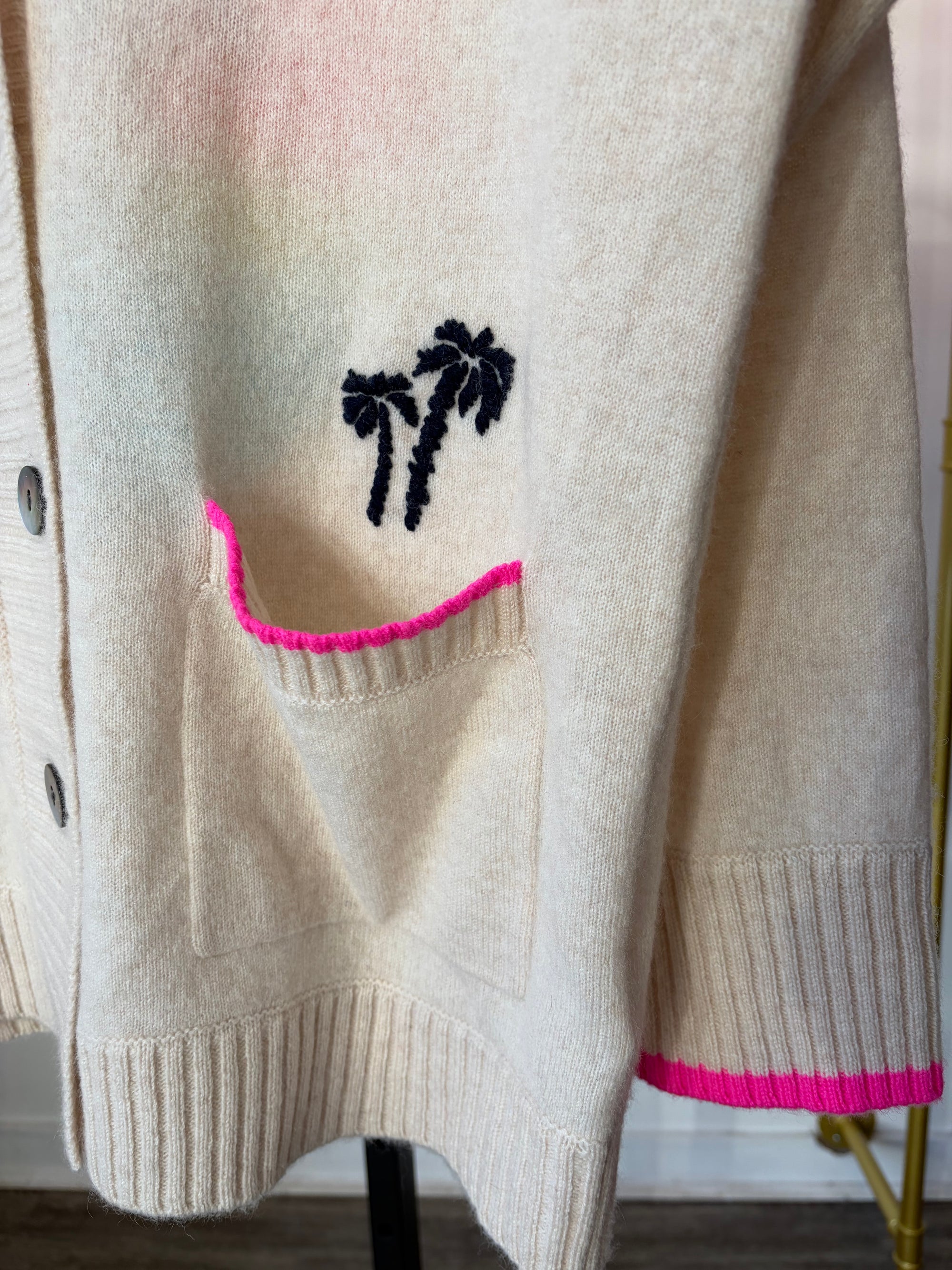 Brodie cashmere, Malibu Sunset Cashmere Cardigan, Cream, Small