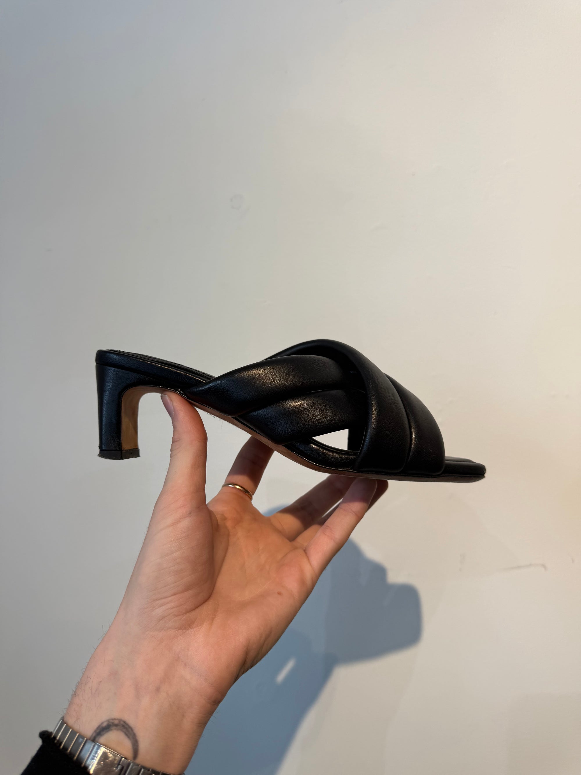 Anine Bing leather cross strap heeled sandals, Black, 38