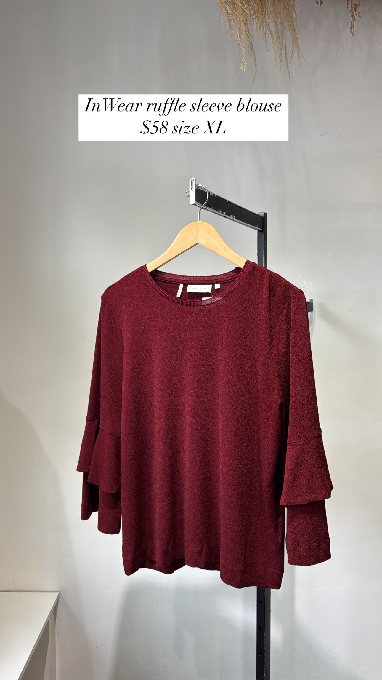 Inwear Ruffle Sleeve Blouse Burgundy, XL