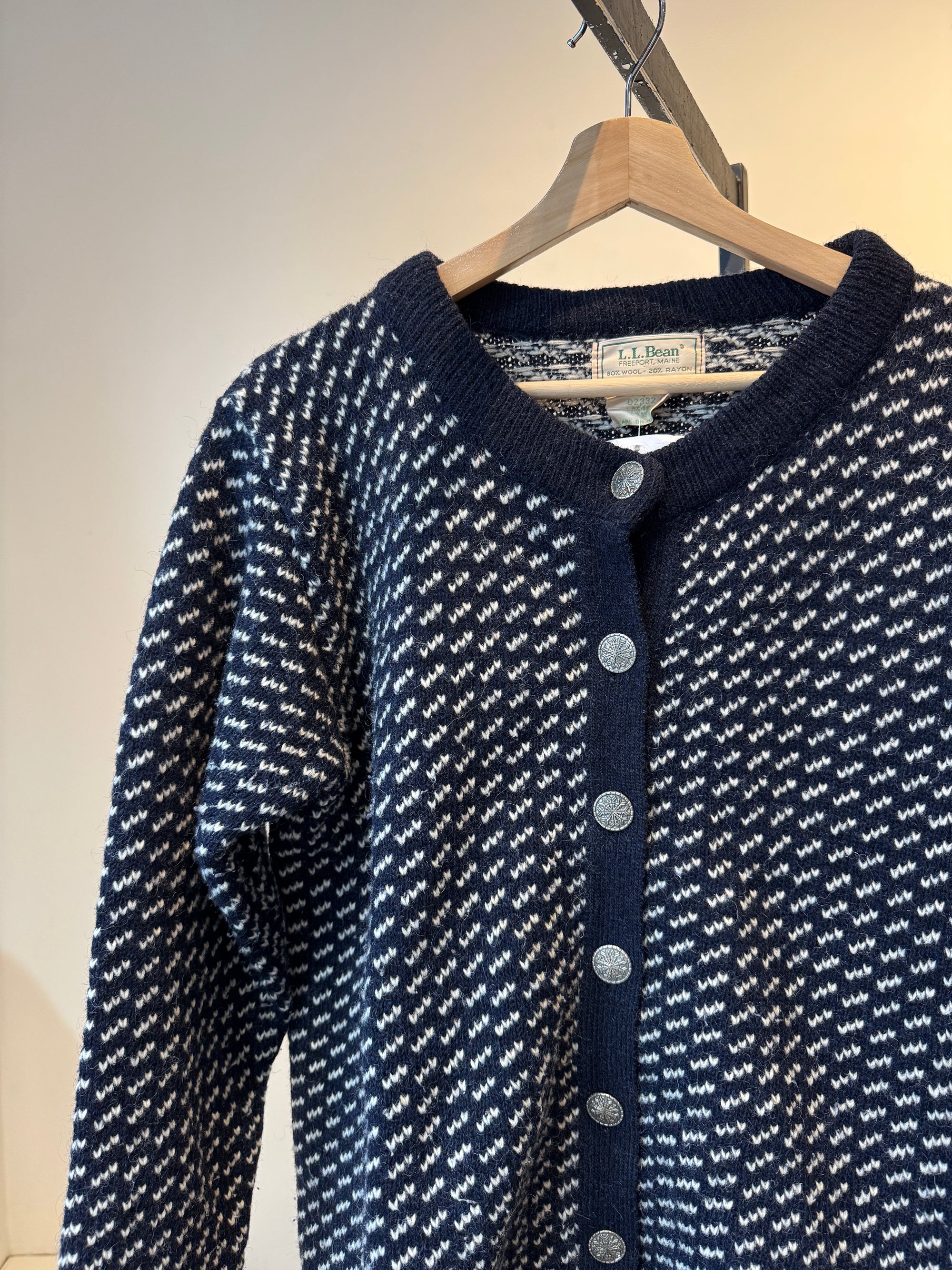 LL Bean Vintage Cardigan, Navy, X Large
