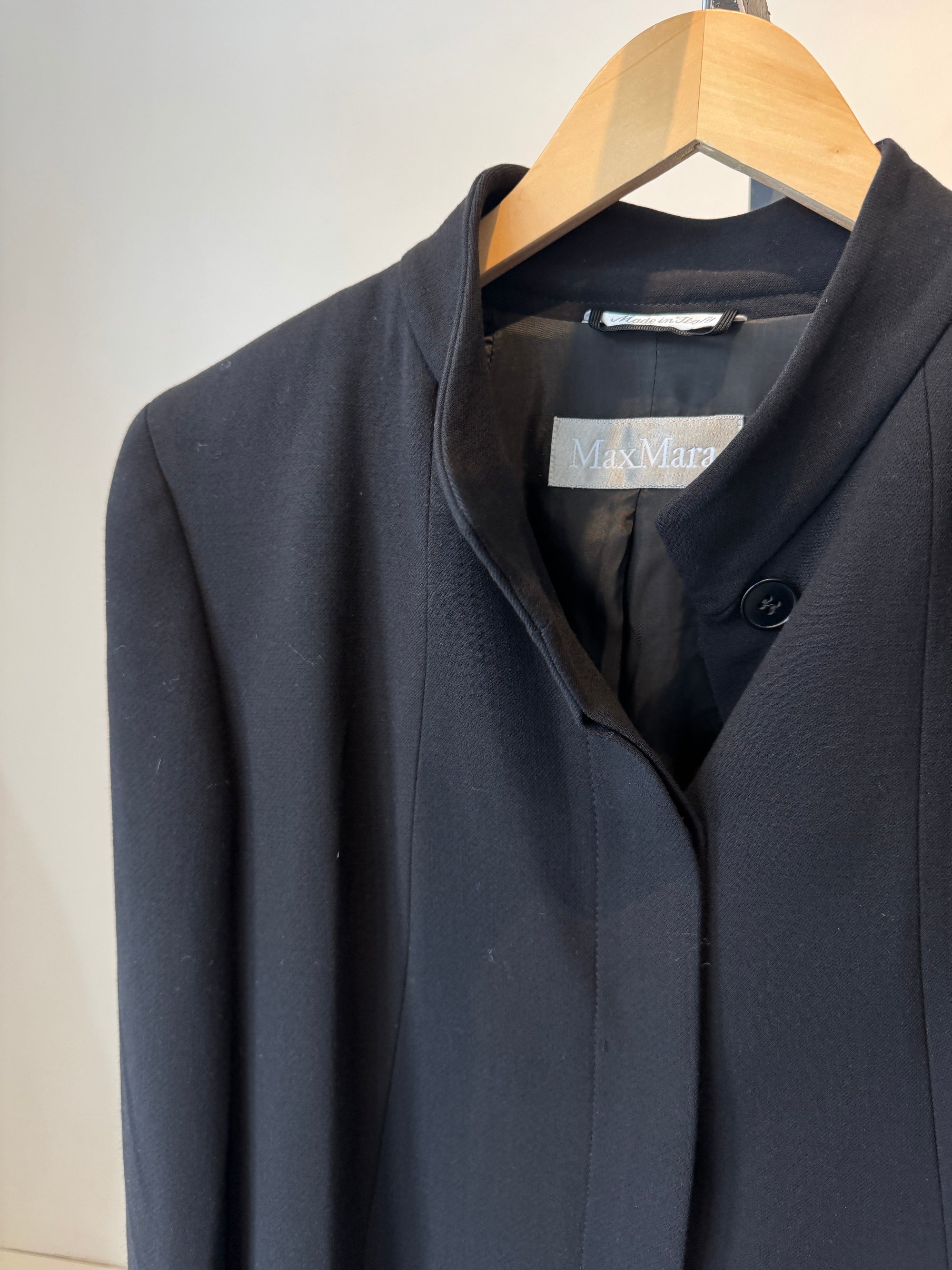 MaxMara stand-collar black long blazer, Black, 12