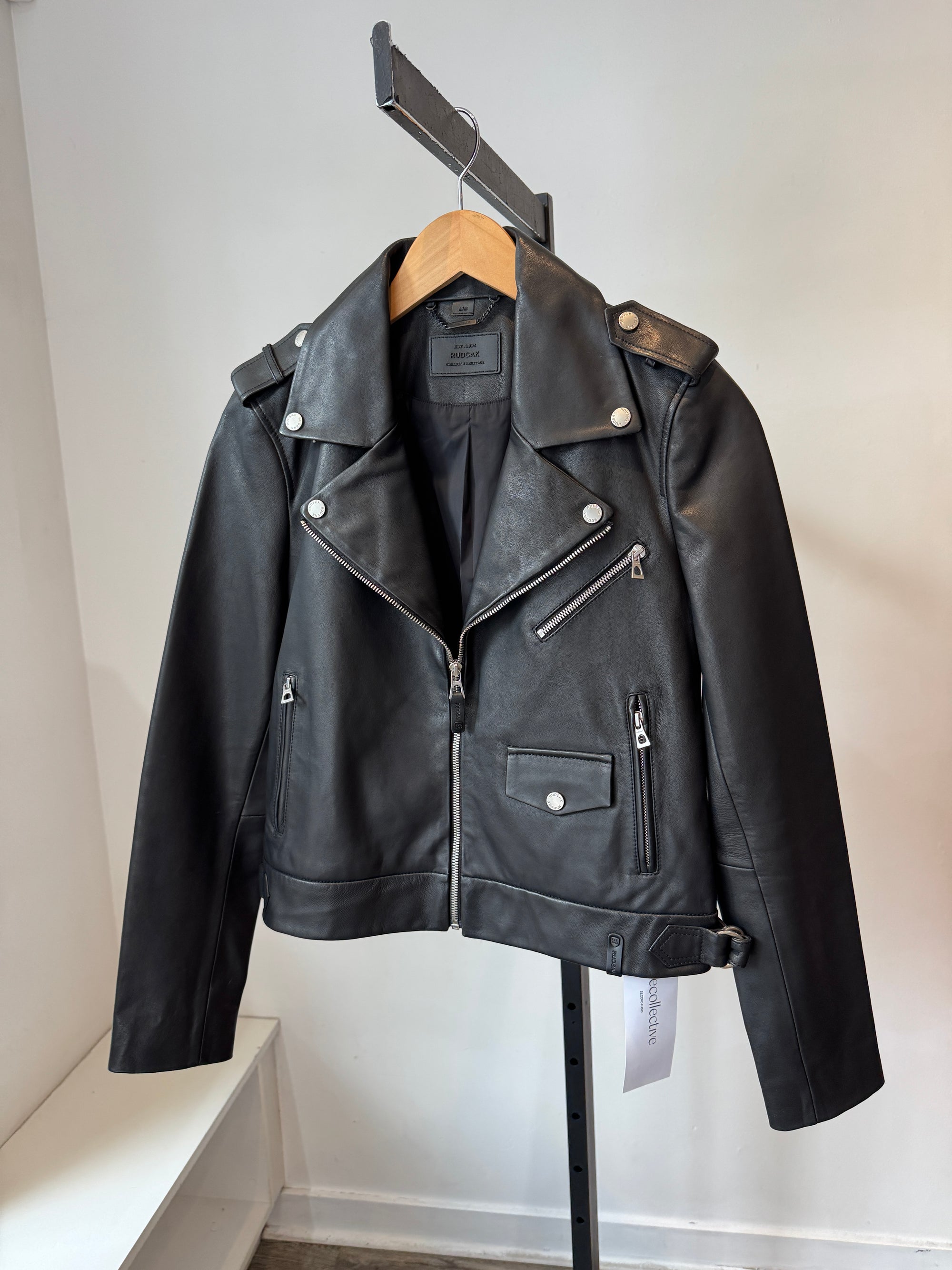 Rudsak Black Leather Moto Jacket, Medium