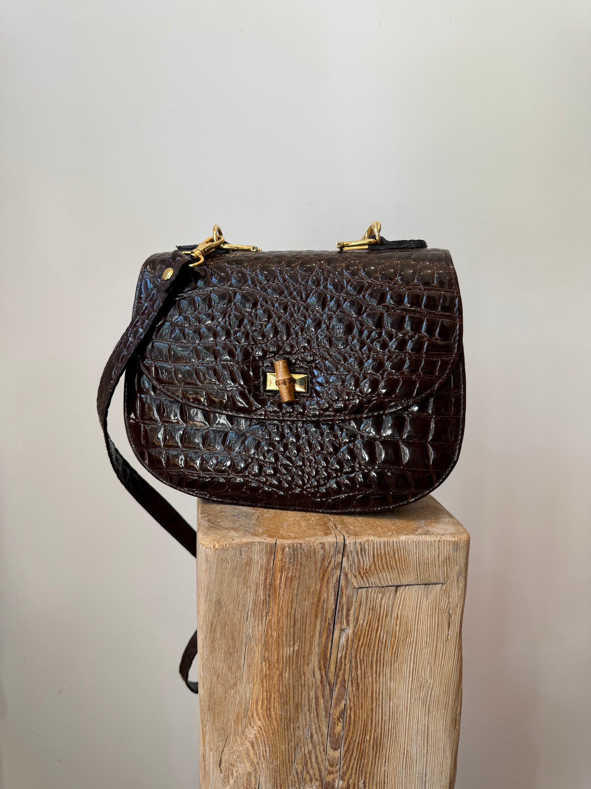 Unmarked Burgundy Croc Effect Saddle Crossbody Handbag