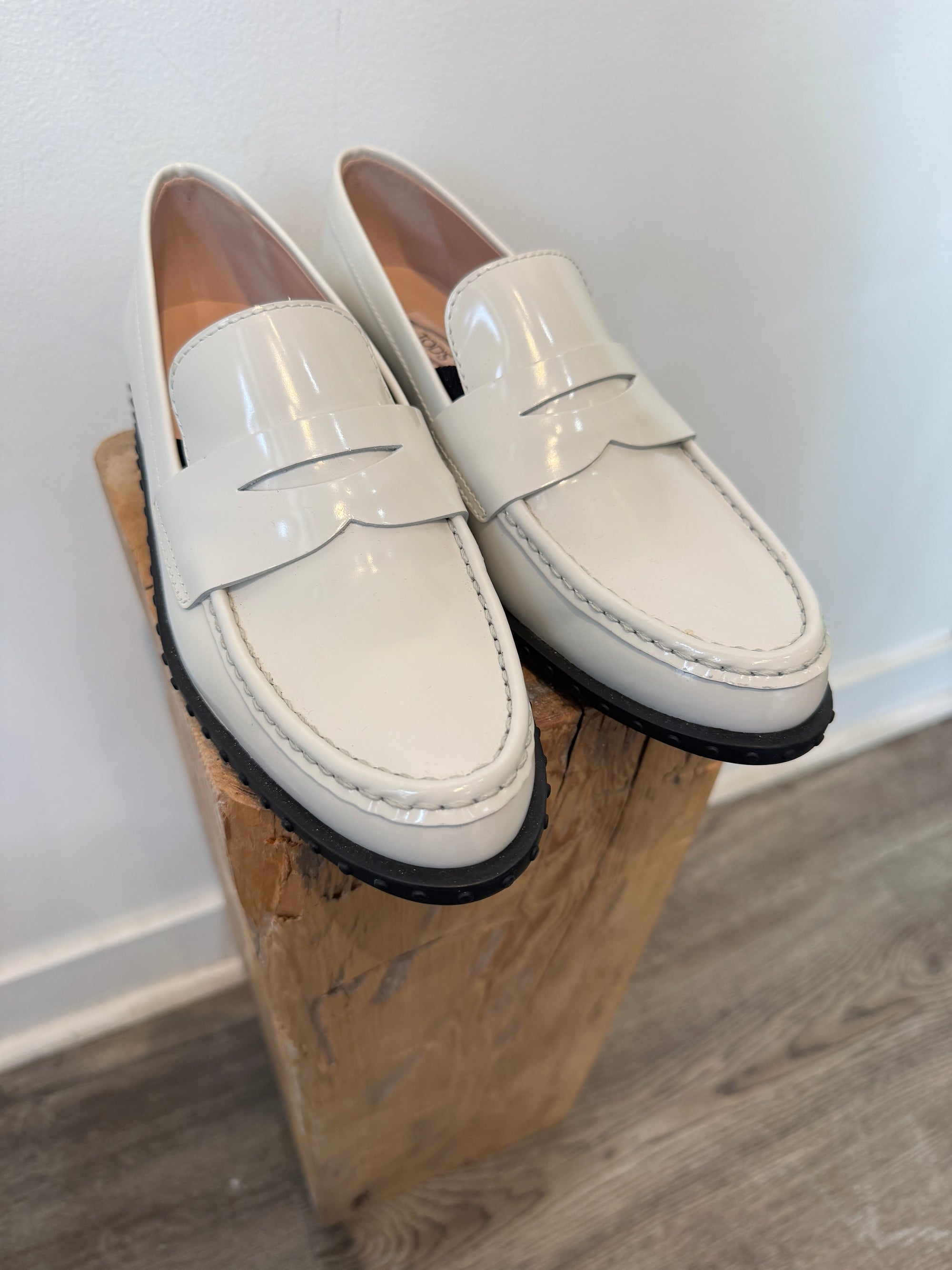 Tod's Mocassino Penny Loafers, White, 36.5