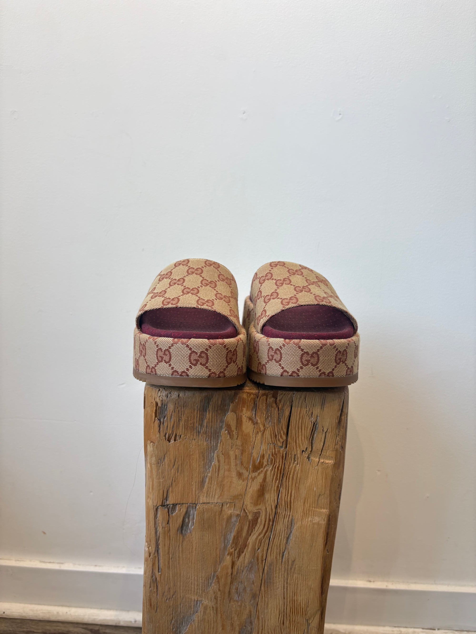 Gucci GG Slide Sandals, Brown/Burgundy, 37