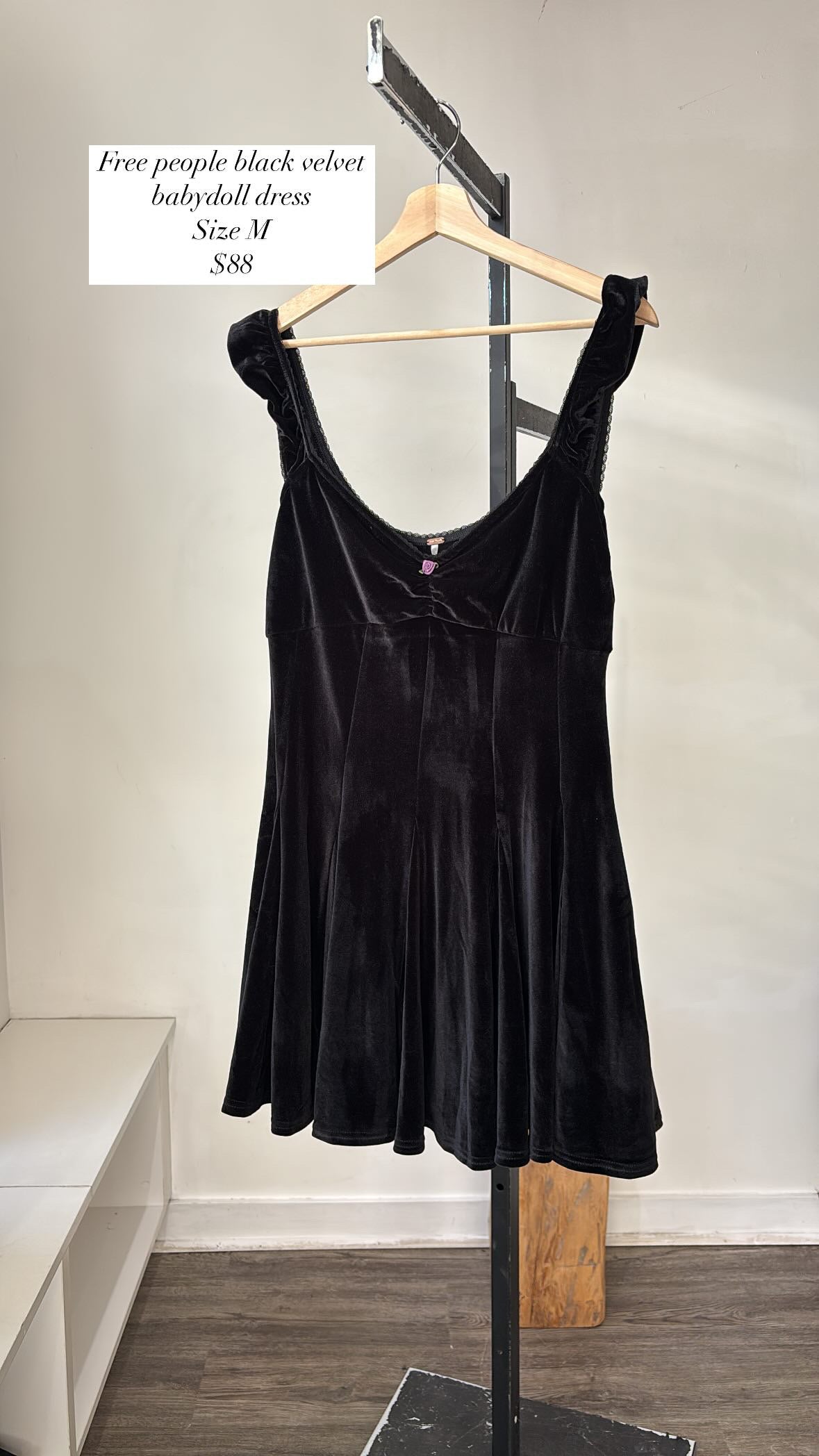 Revolve x Free People Velvet Babydoll Dress Black, M