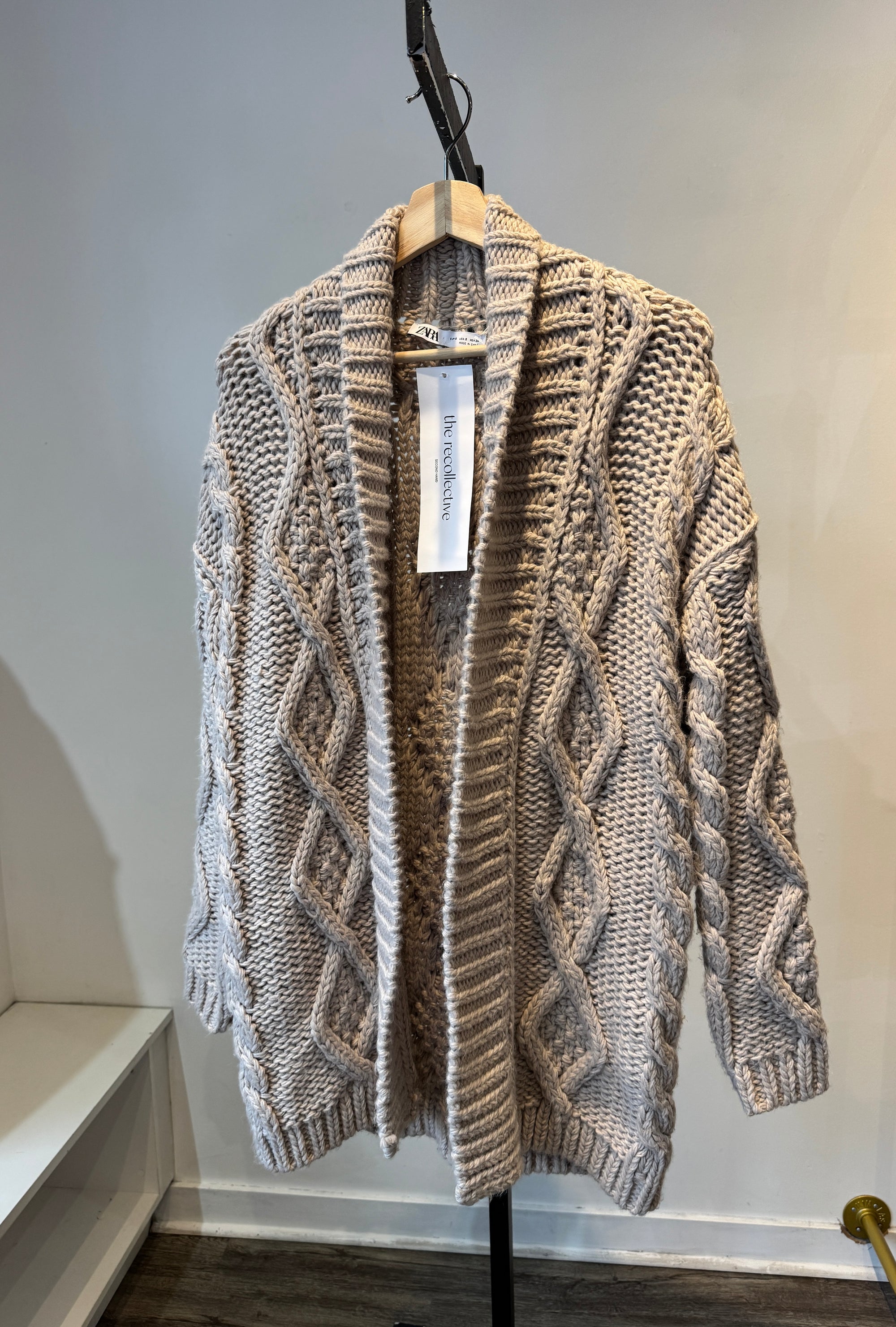Zara chunky knit oversized cardigan, Oatmeal, Small