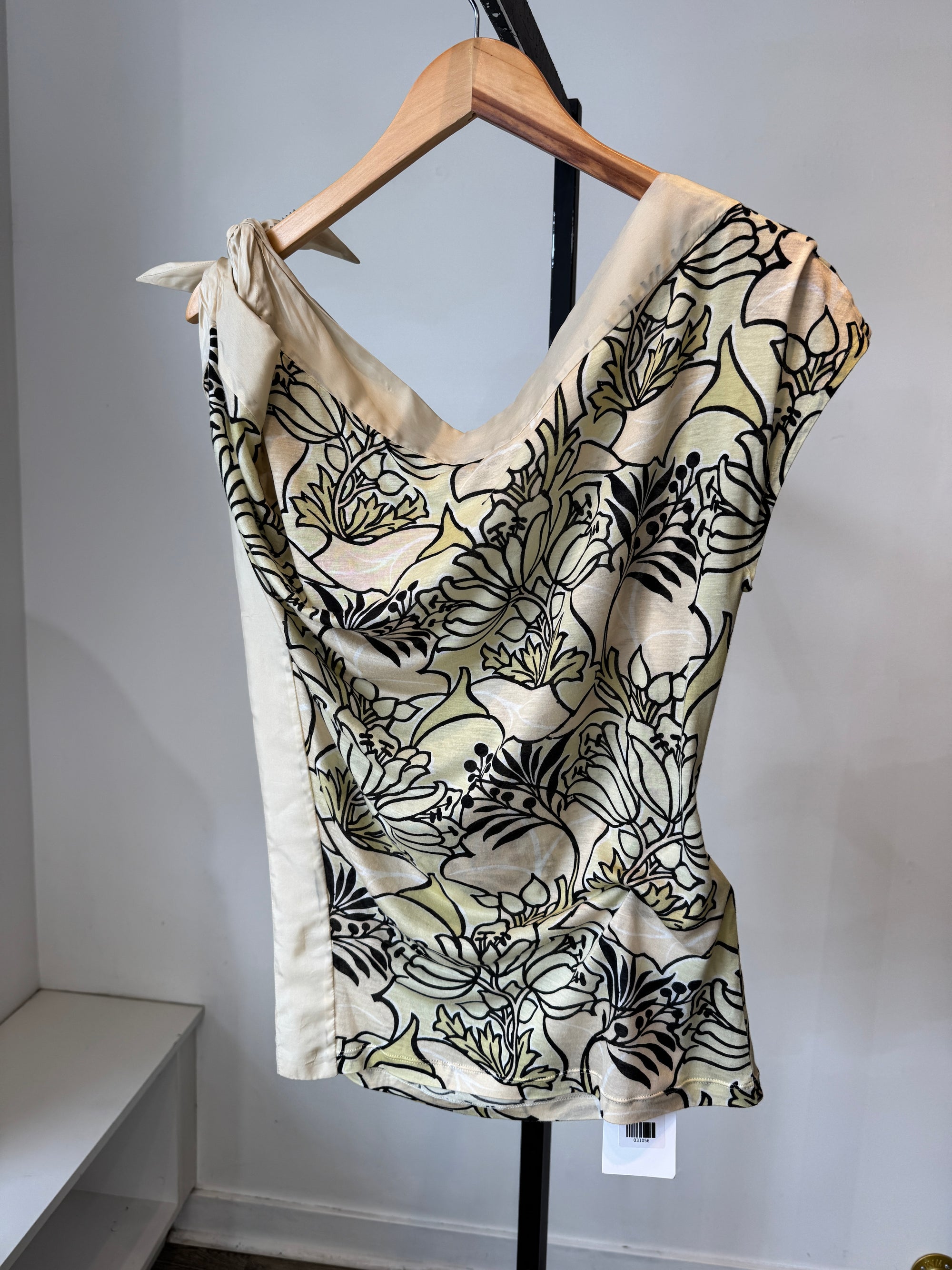 Prada floral jersey top with silk trim, Cream, Small