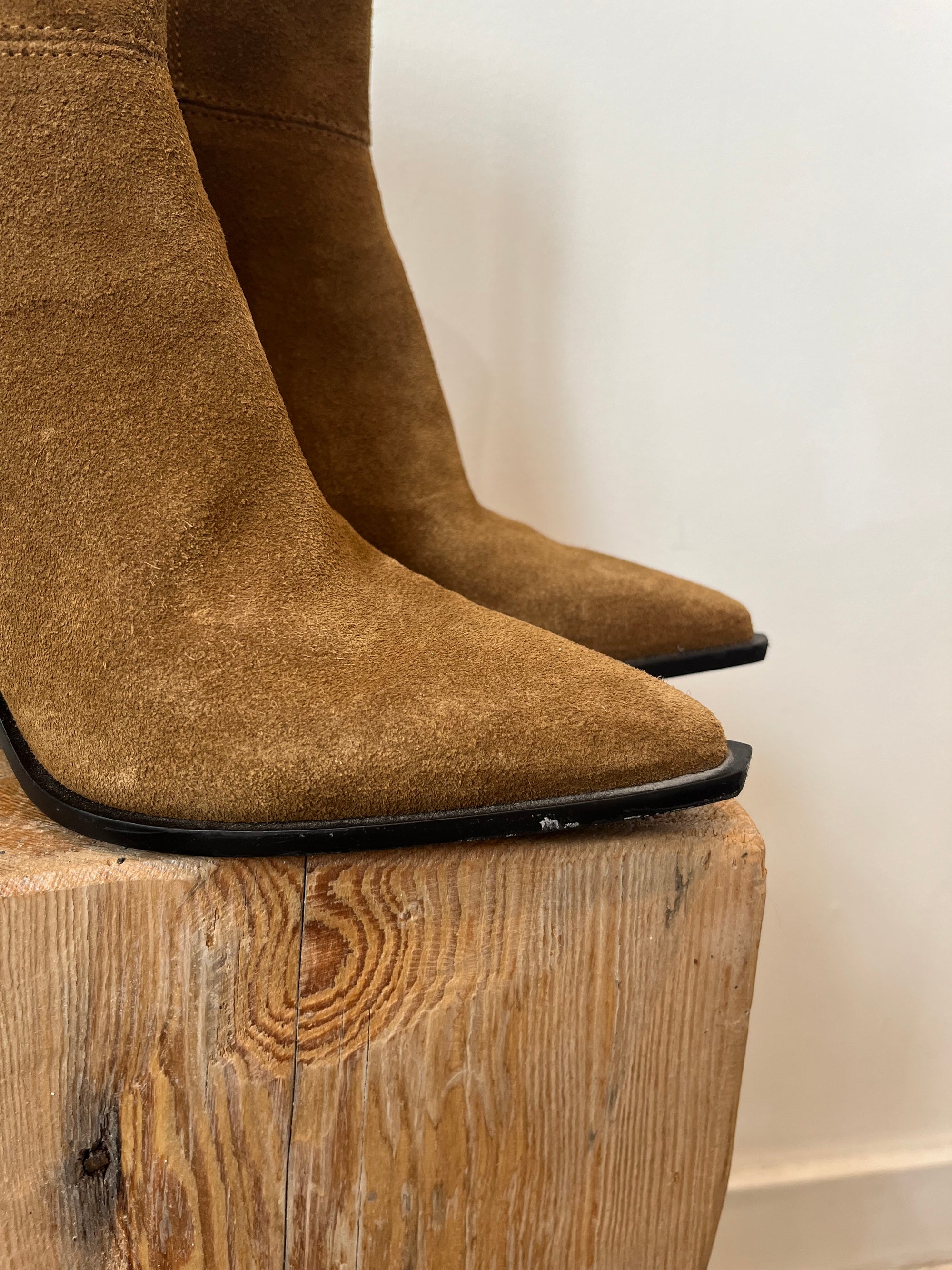 Zara Suede Block Heel Boots, Brown, 35