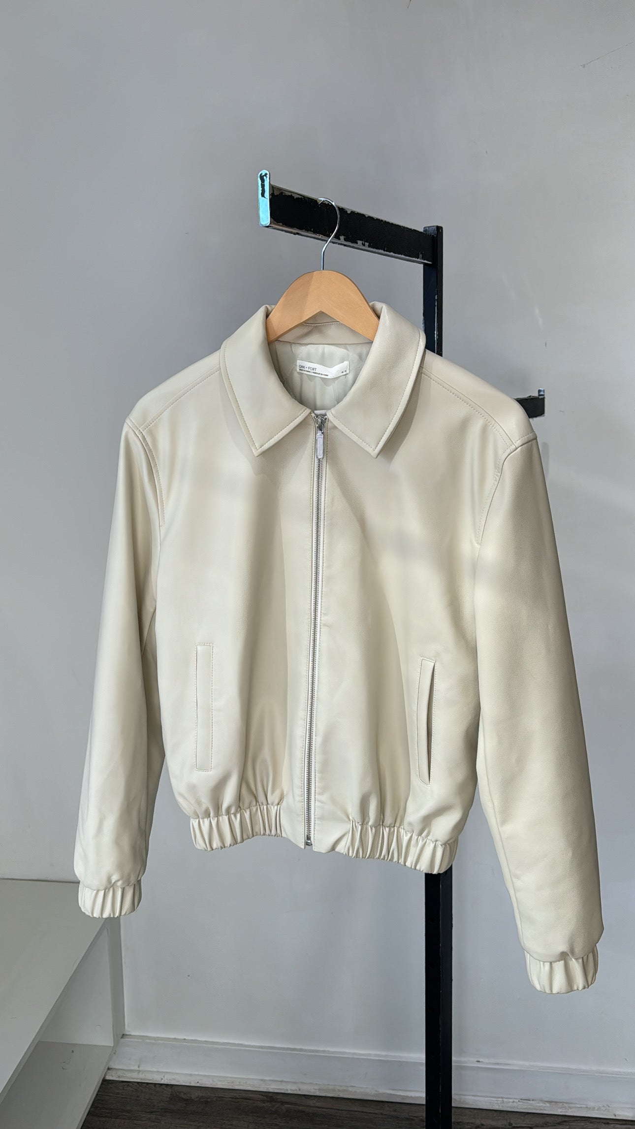 Oak + Fort faux leather bomber jacket, Cream, XS