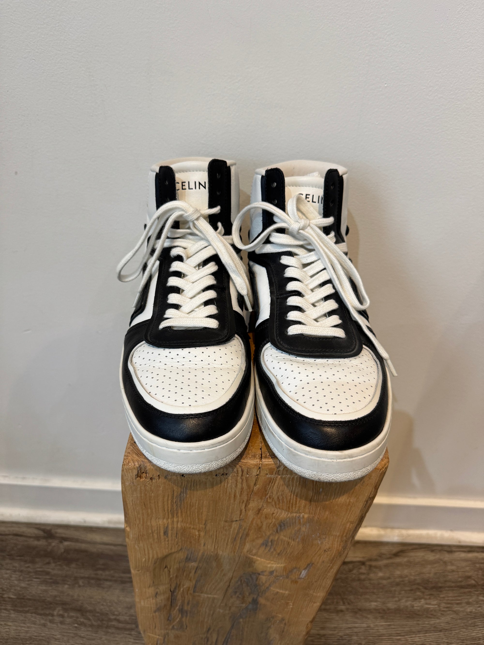 Celine High Top Sneakers, White, Black, 43
