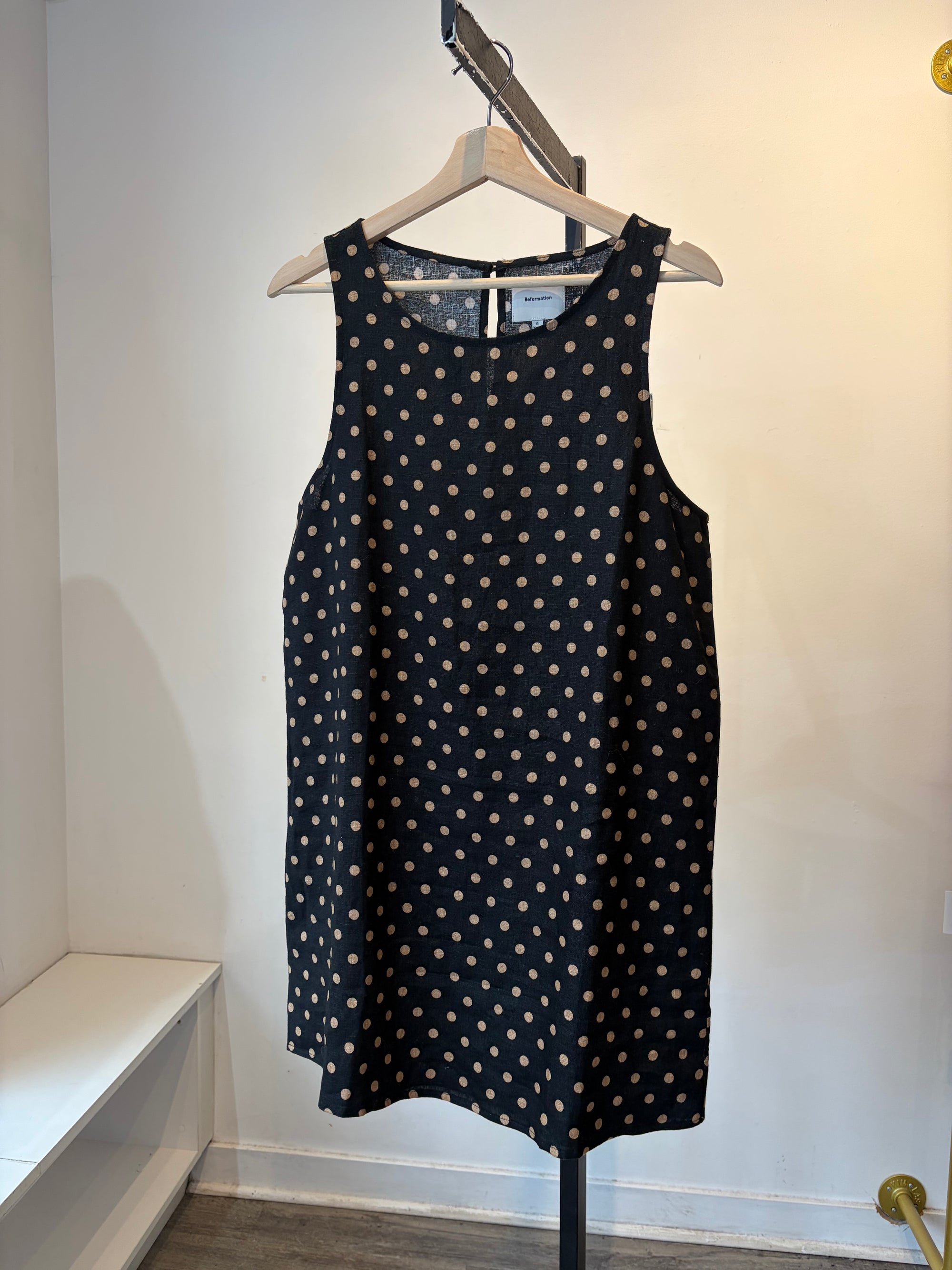 Reformation Sleeveless Dress, Black/Polka Dot