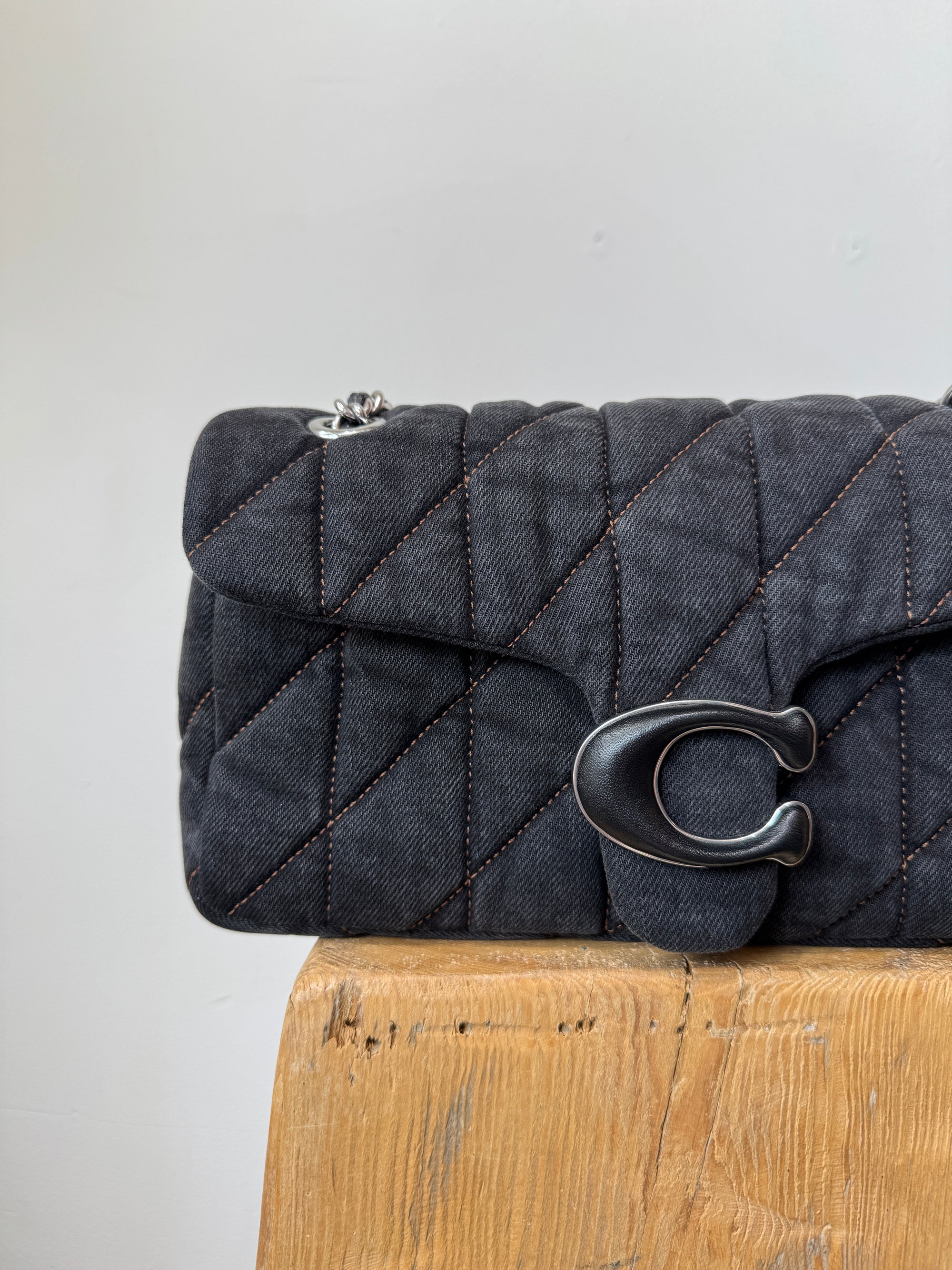 Coach black denim Tabby Shoulder Bag 26, silver