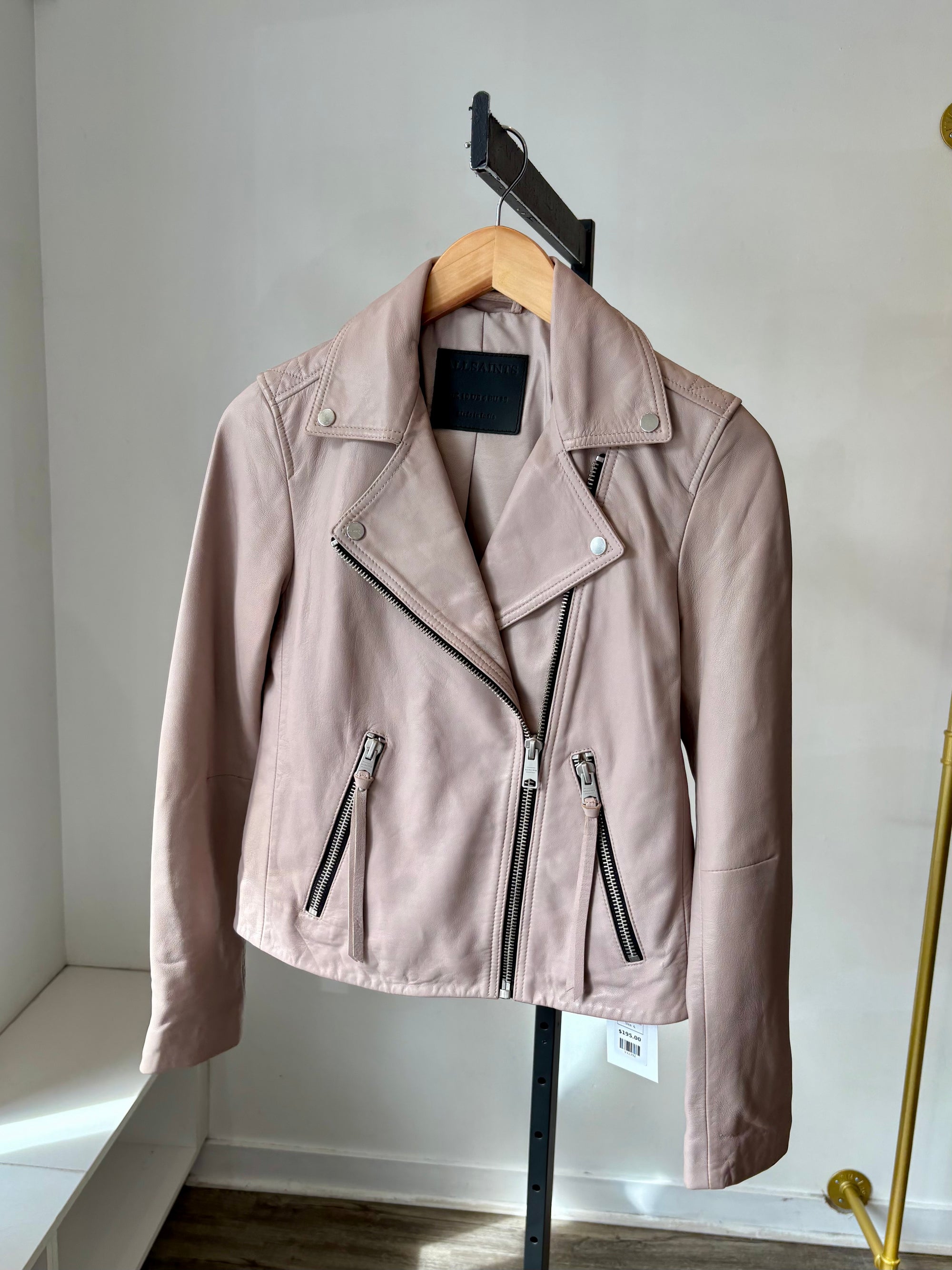All Saints moto jacket, Pink/Taupe, 6