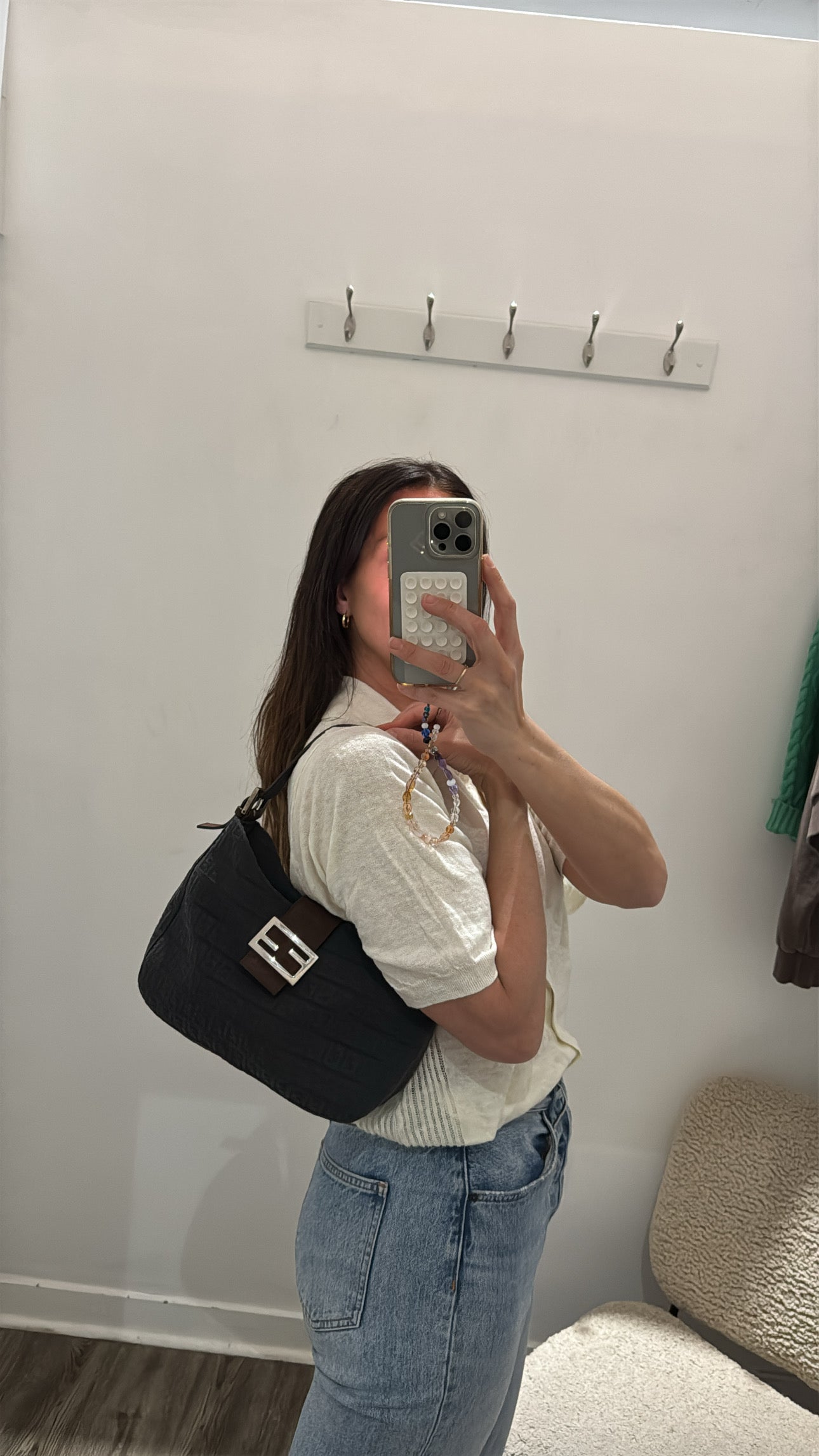 Fendi Vintage Hobo Shoulder Bag, Zucchino Monogram, Black/Brown