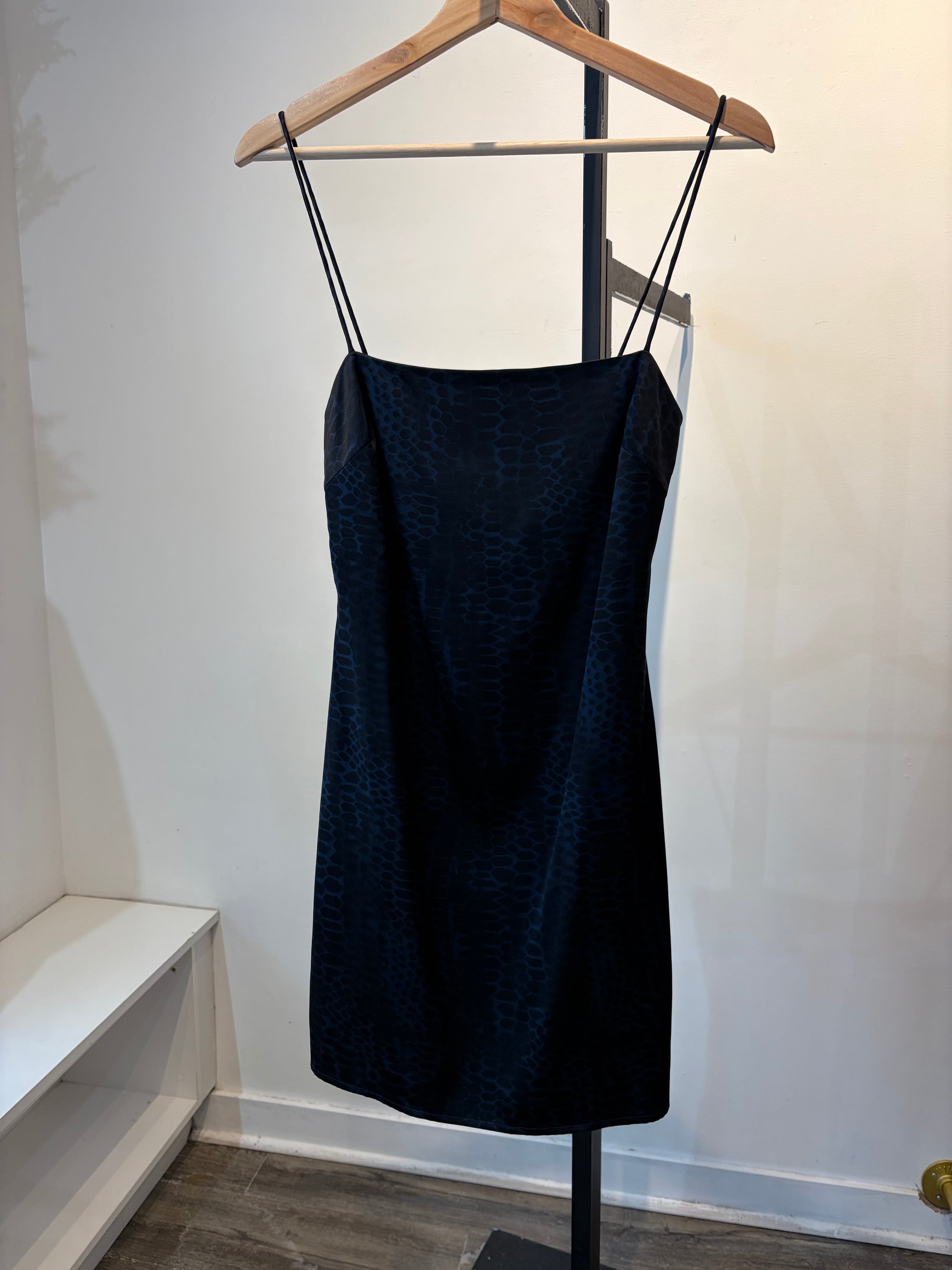 Anine Bing silk snakeprint mini slip dress, Black Blue, XS