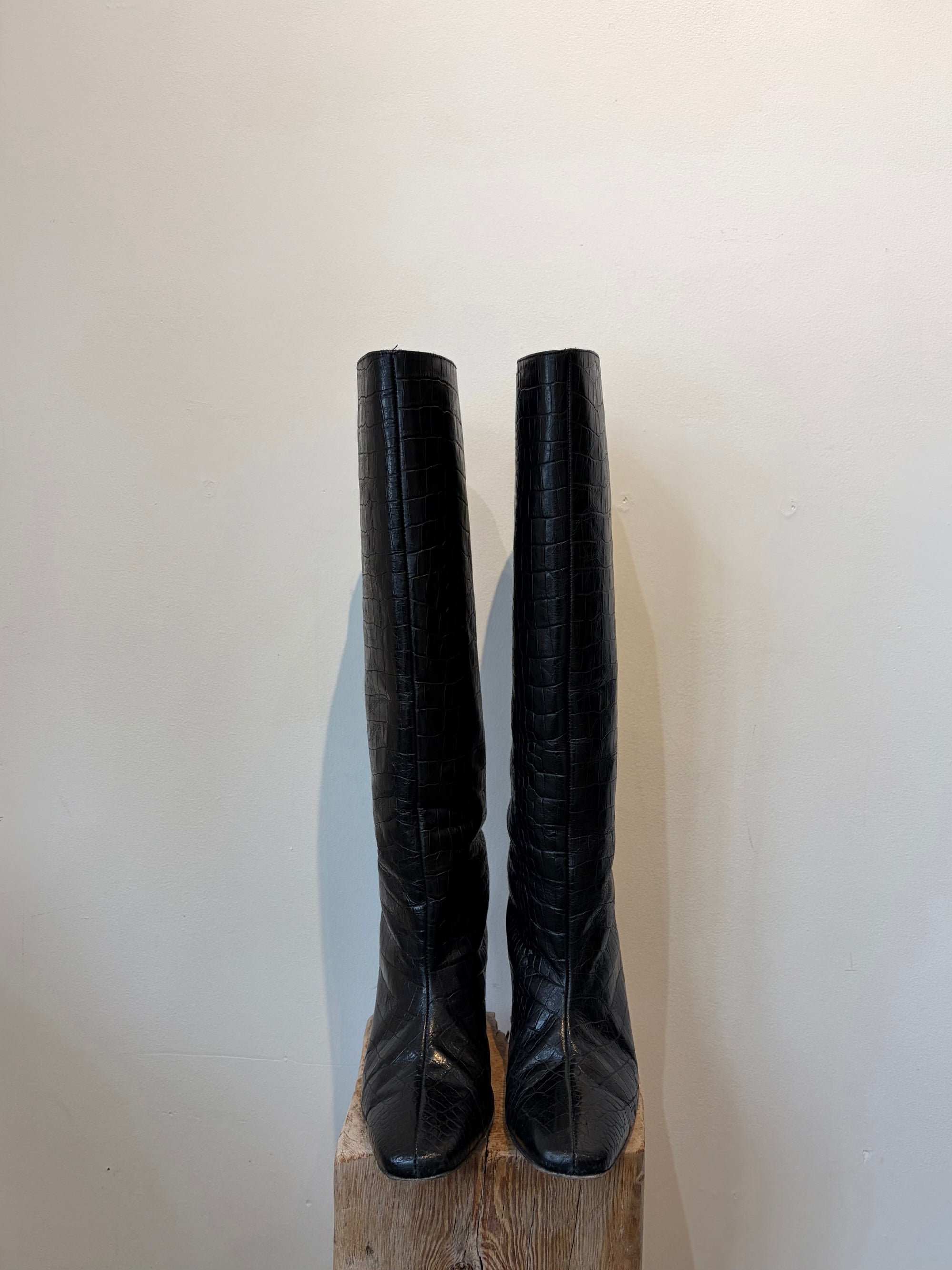 Anine Bing croc knee high boots,  Black, 38