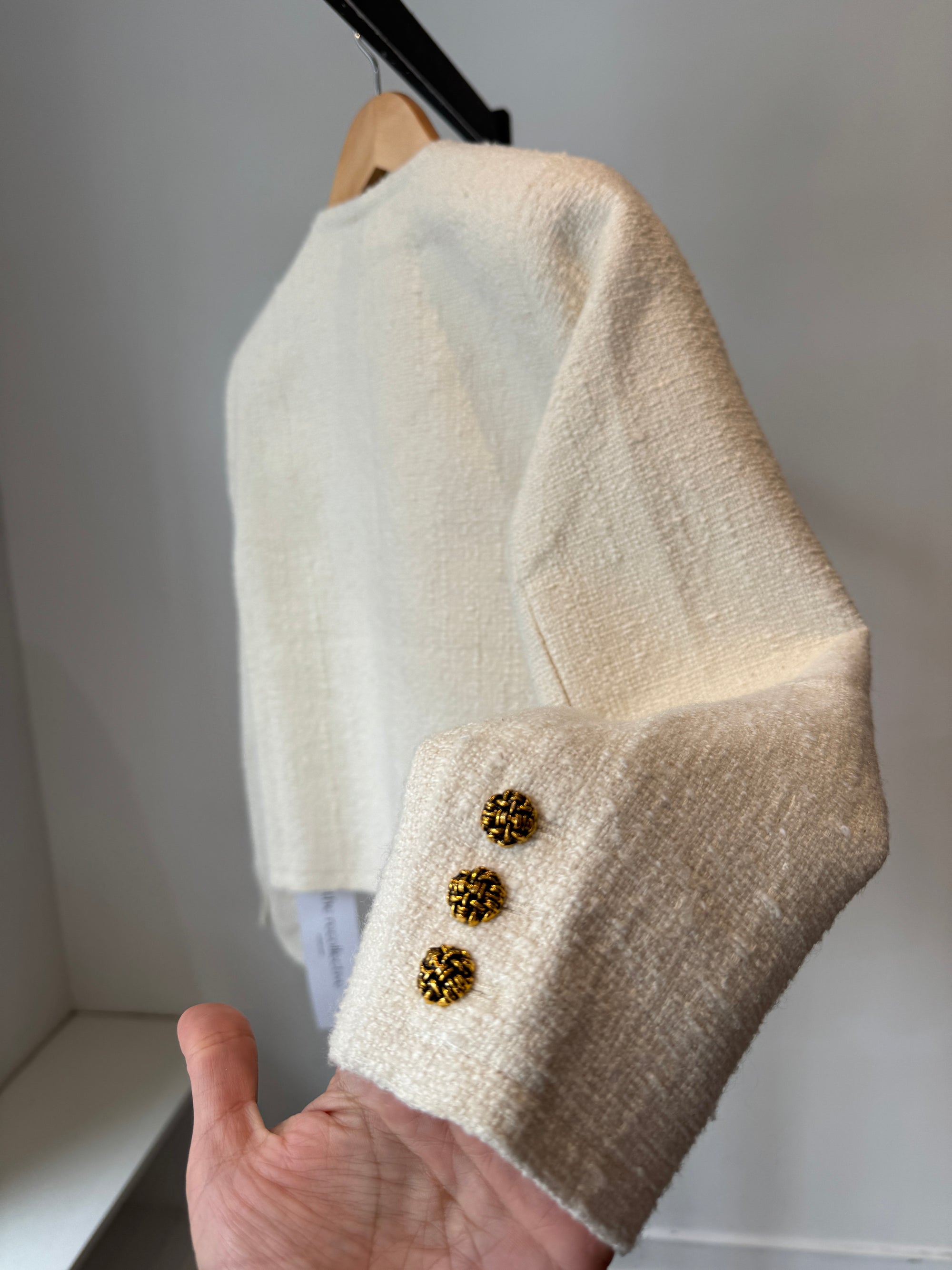 BA&SH Meredith Tweed Crop Blazer with Gold Buttons Cream, 1