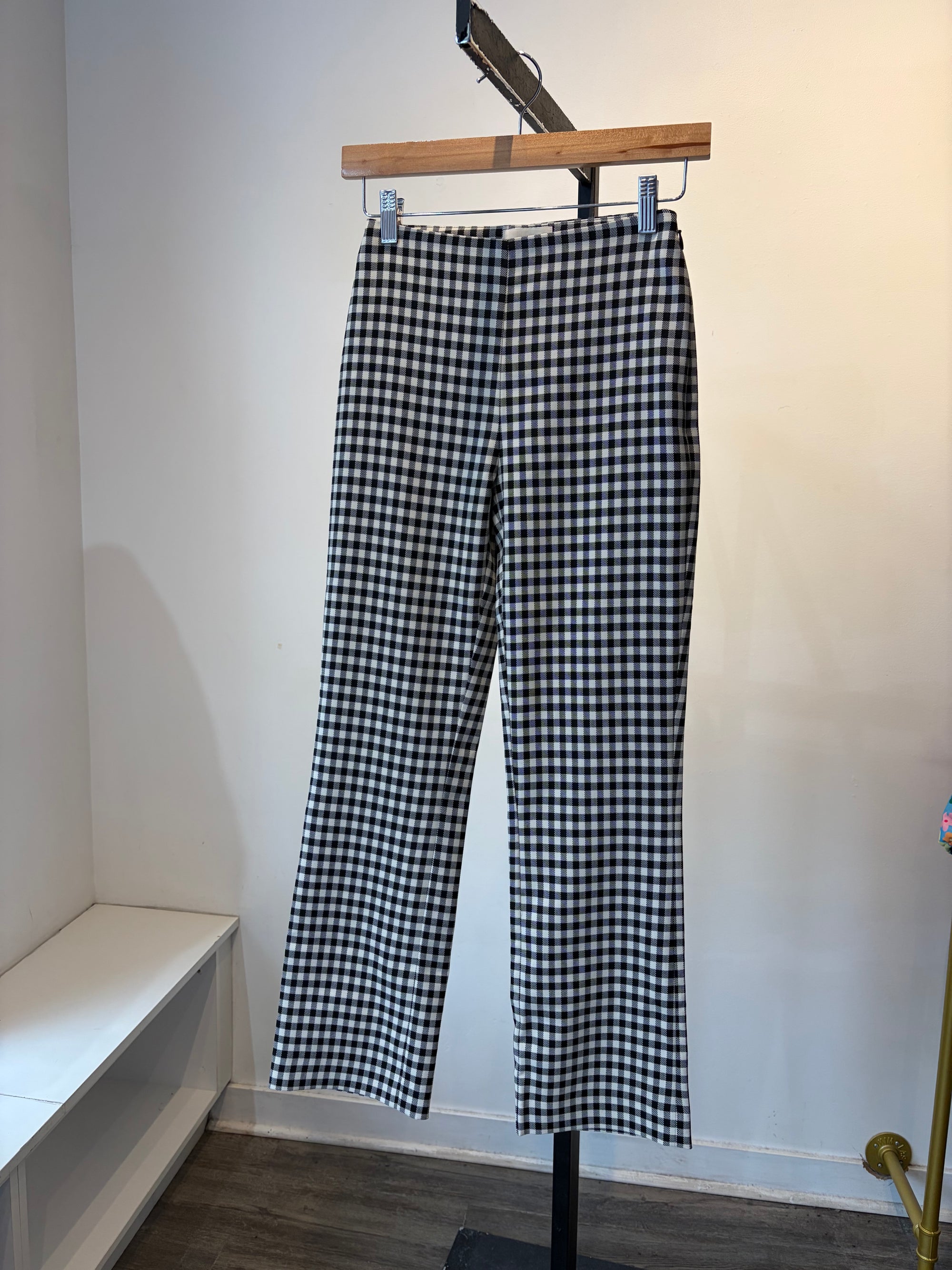 Sezane Ciara Trousers, New with Tags, Black/White Gingham, 32 (0)