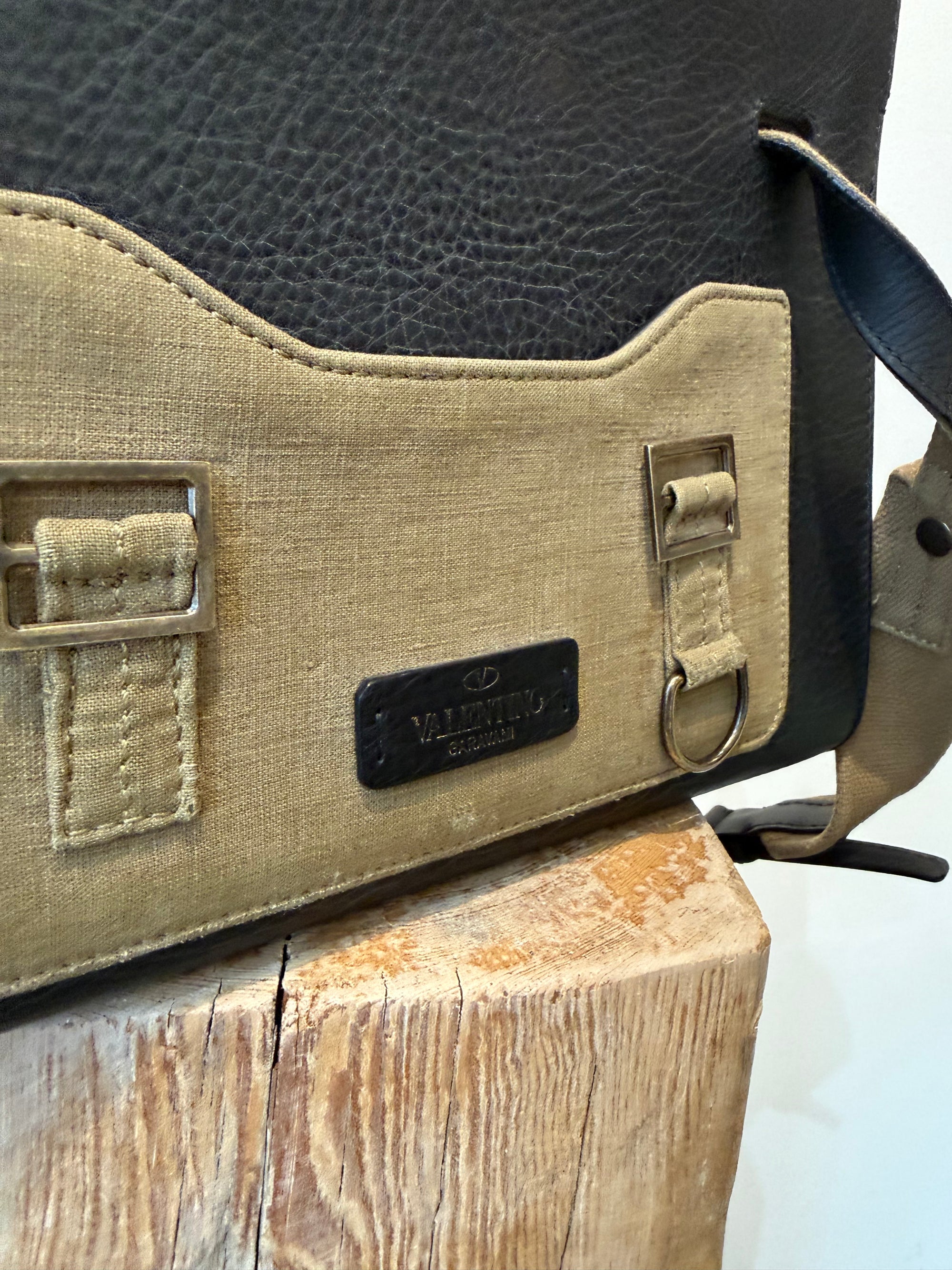 Valentino Garavani Joylock Canvas/Leather Handbag, Khaki