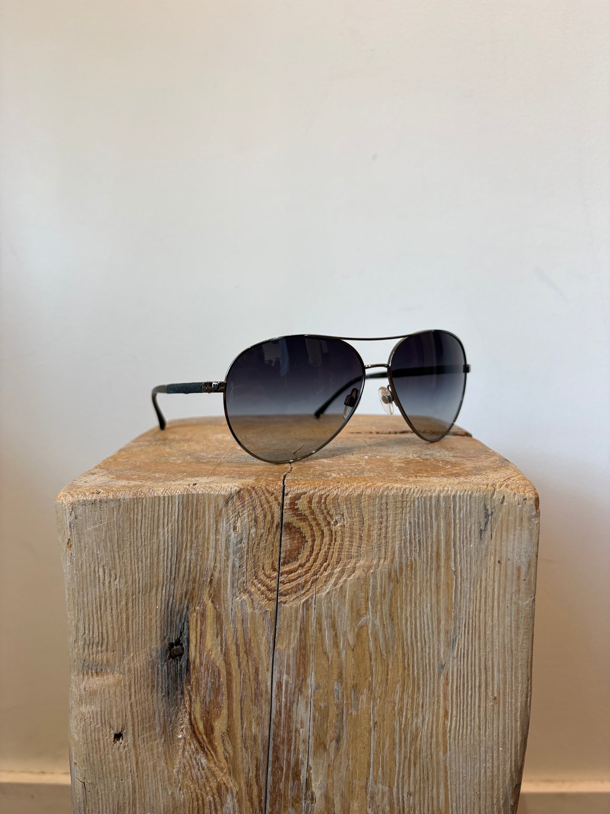 Chanel Aviator Sunglasses with denim arm detail,  Black/Silver