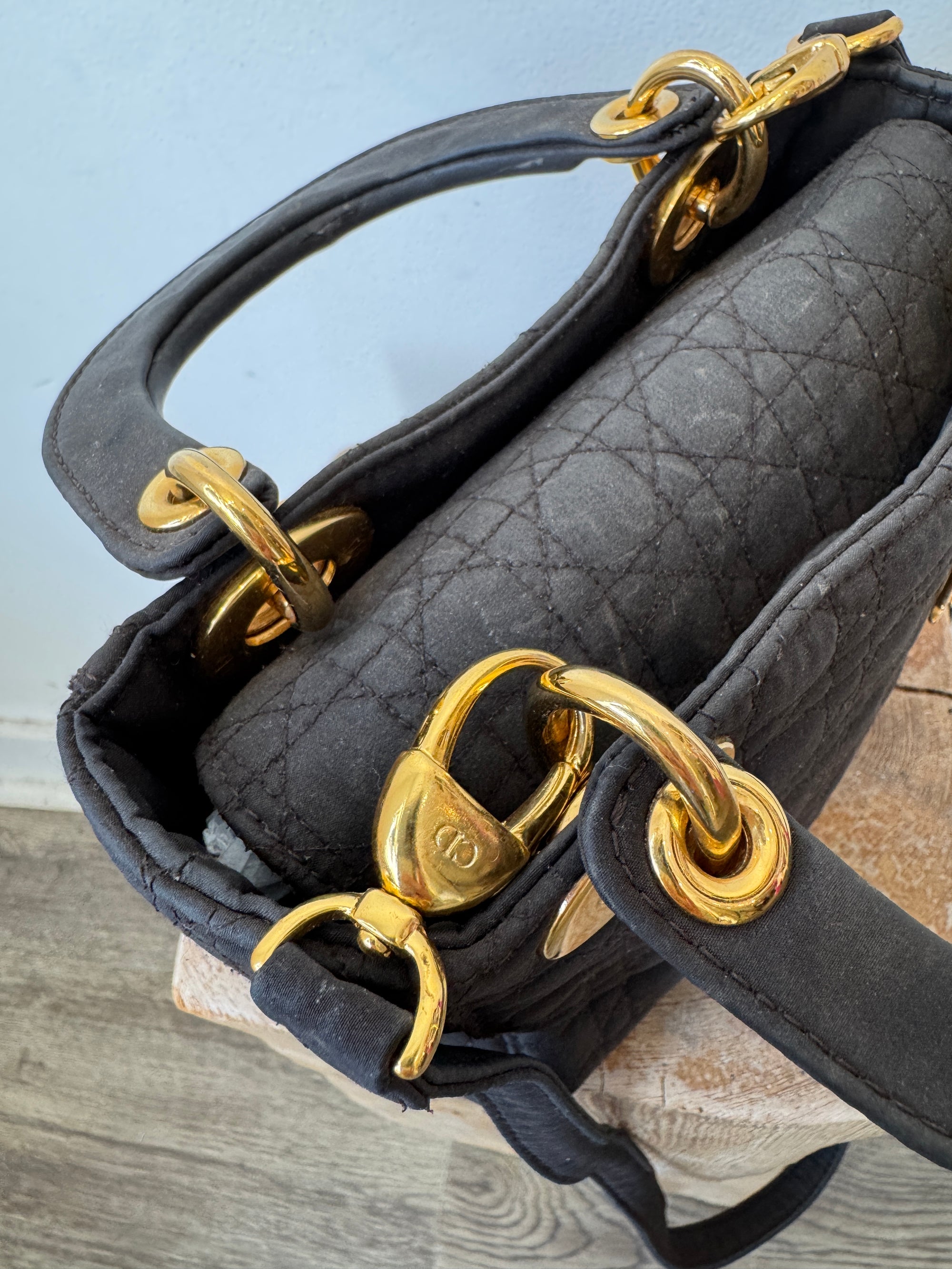 Christian Dior Cannage Lady Dior Mini Bag, Charcoal Grey