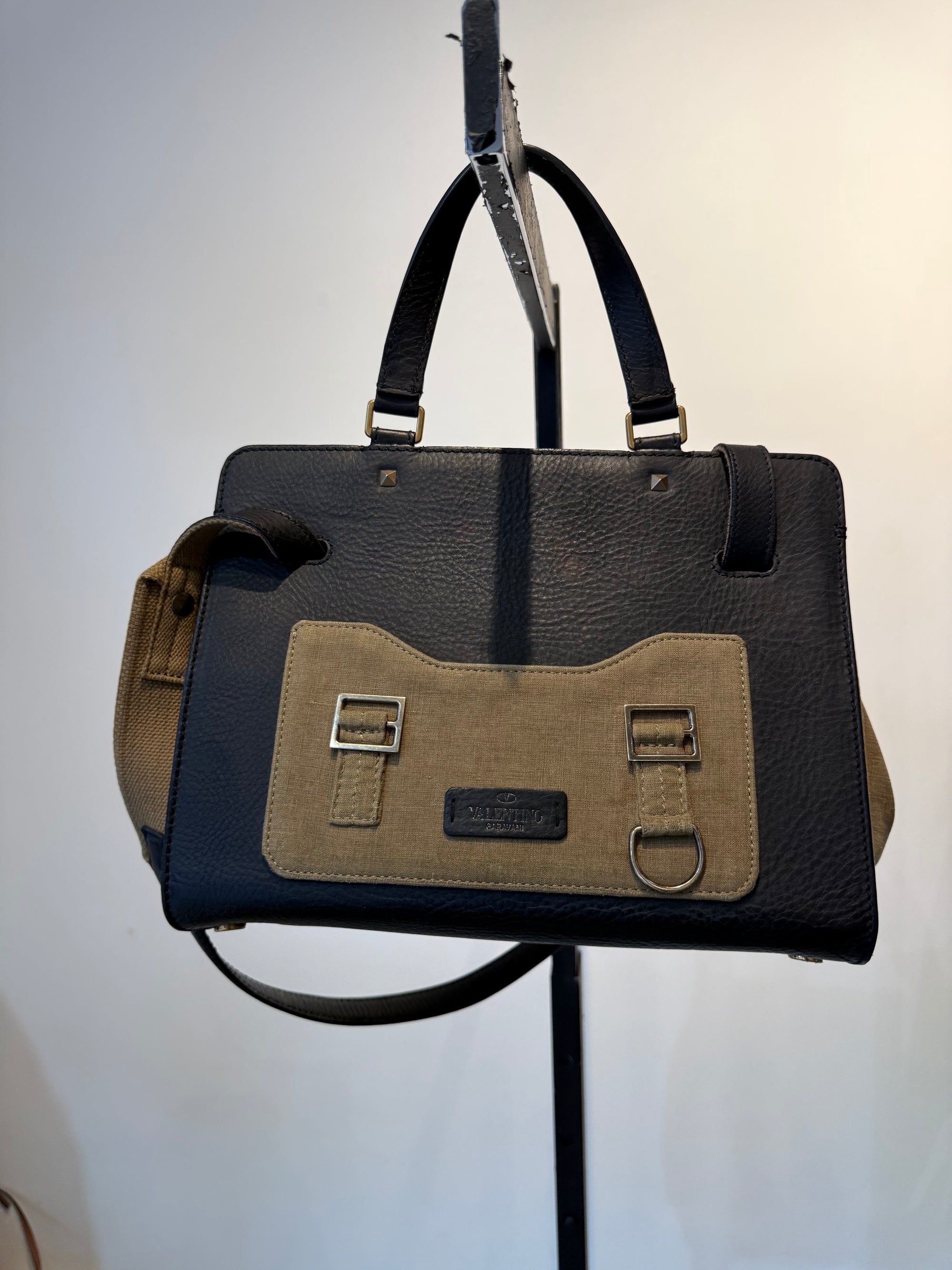 Valentino Garavani Joylock Canvas/Leather Handbag, Khaki