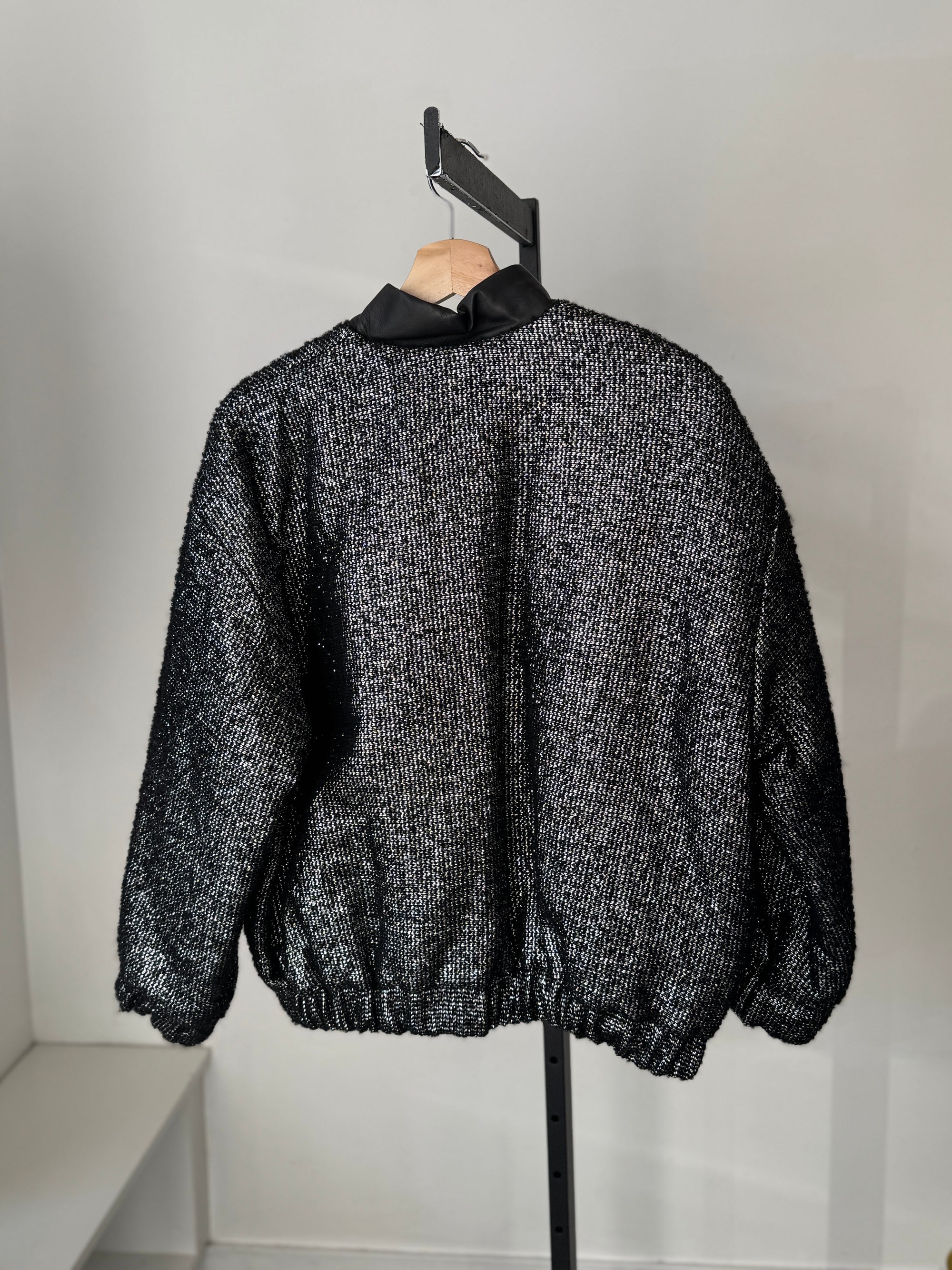 IRO Metallic Tweed Bomber Jacket Black, 36