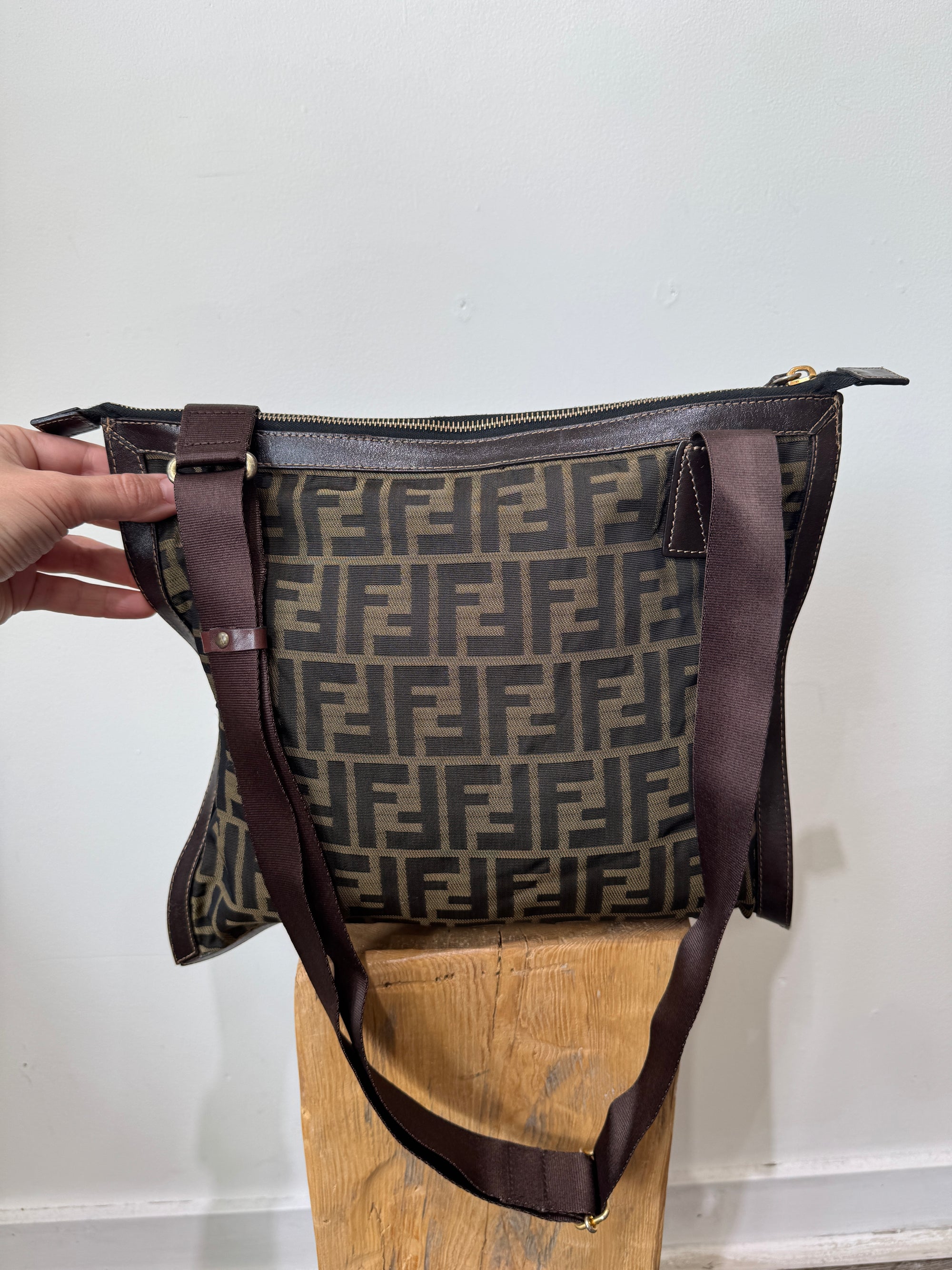 Fendi Zucca Crossbody Cloth Handbag, Brown