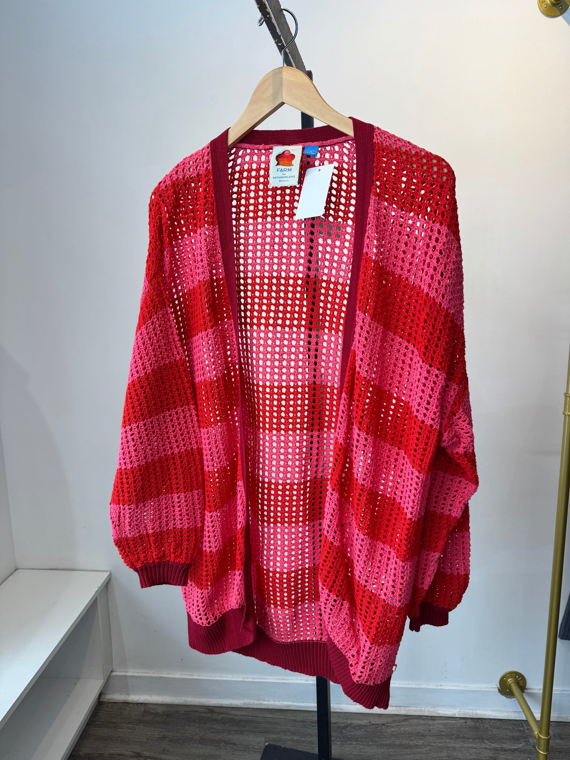 Farm Rio crochet cardigan, Pink/Red, Small
