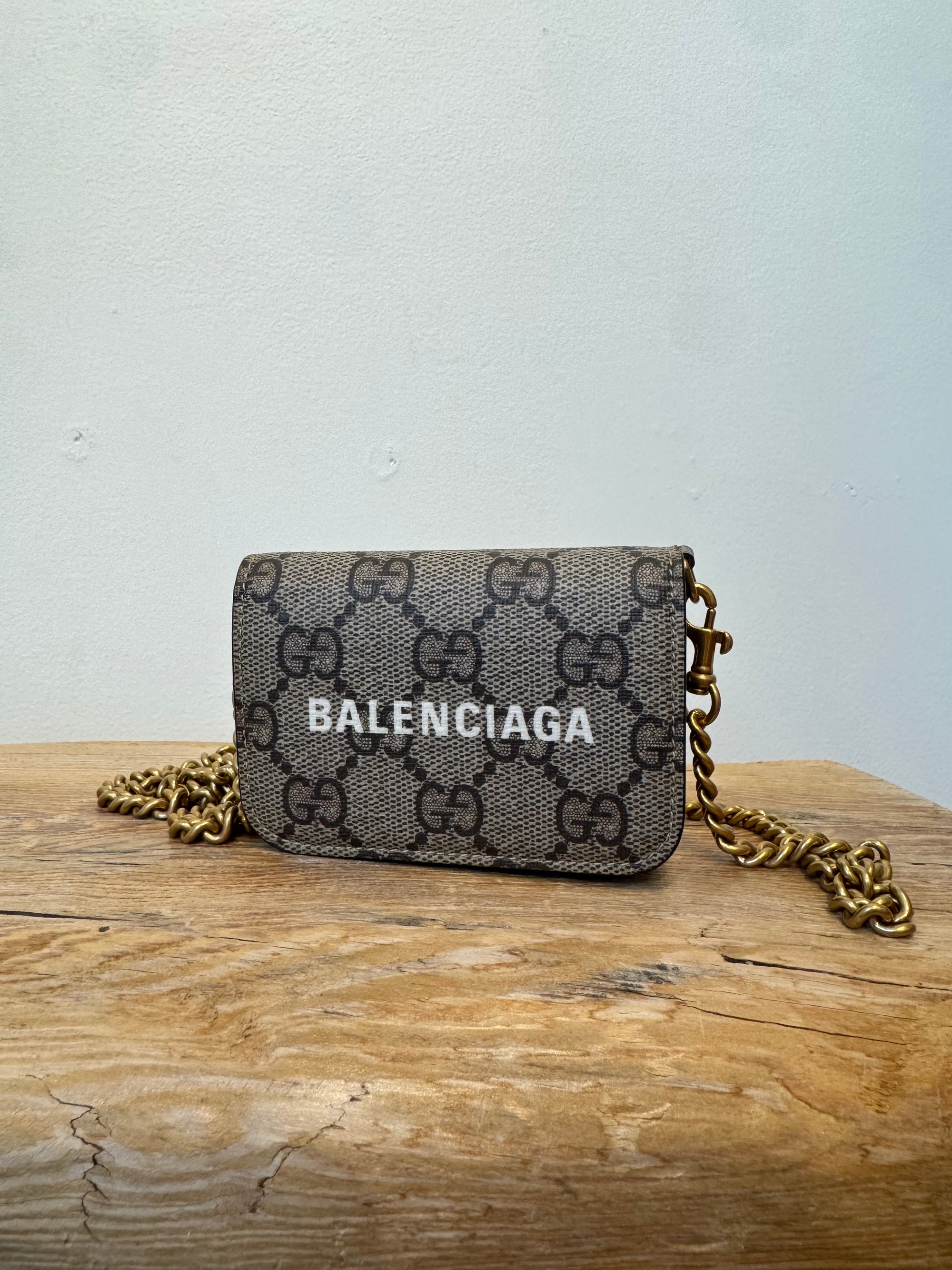 Gucci x Balenciaga Hacker Project Mini Wallet on Chain, Brown
